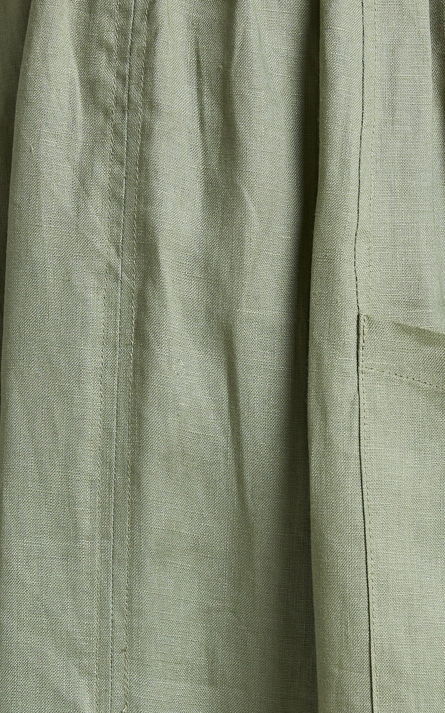 Amalie The Label - Edlynne Linen Topstitched Open Back Midi Linen Dress in Khaki