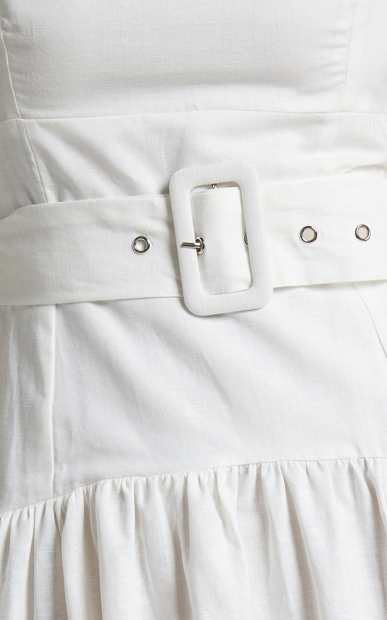 Amalie The Label - Elinora Linen Look Blend Belted Panelled Midi Dress in White