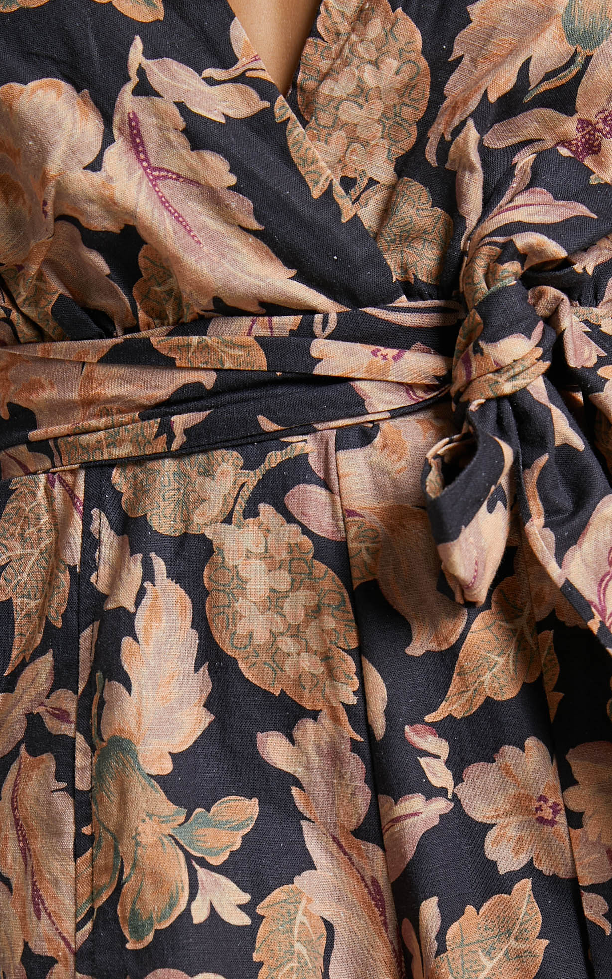 Amalie The Label - Emerita Linen Blend Open Back Puff Sleeve Plunge Playsuit in Kora Print