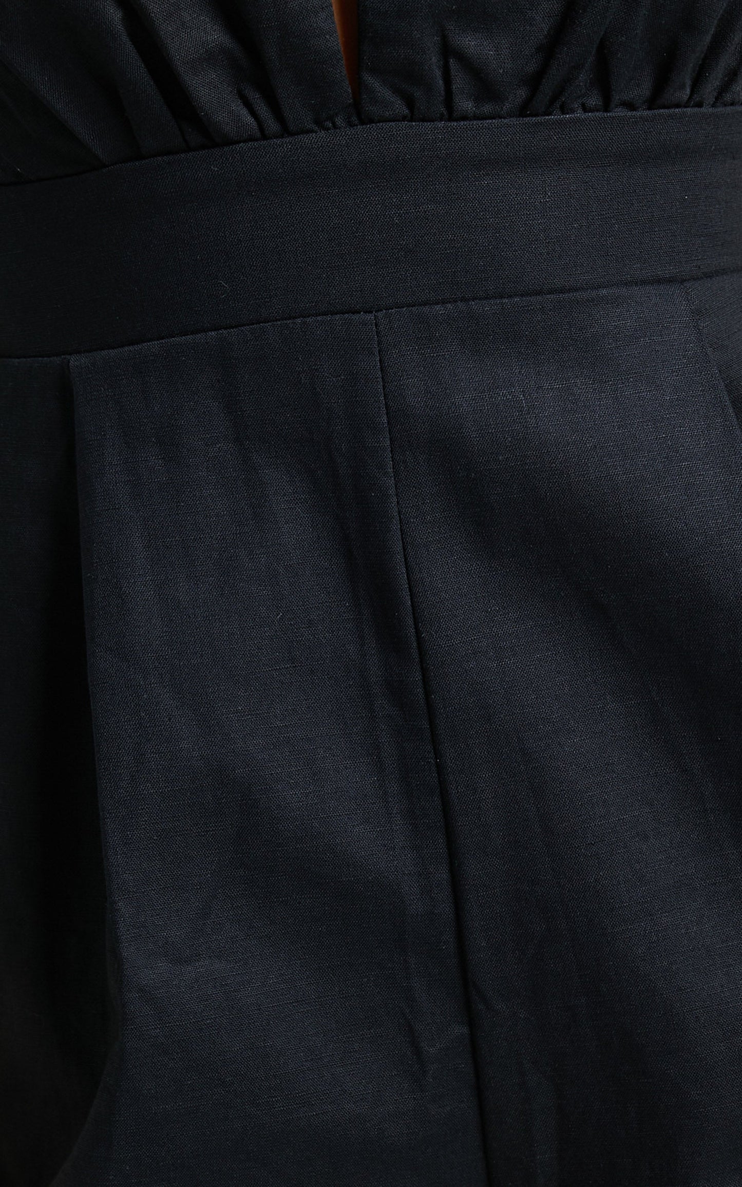 Amalie The Label - Emiliana Linen Blend Plunge Wide Leg Jumpsuit in Black