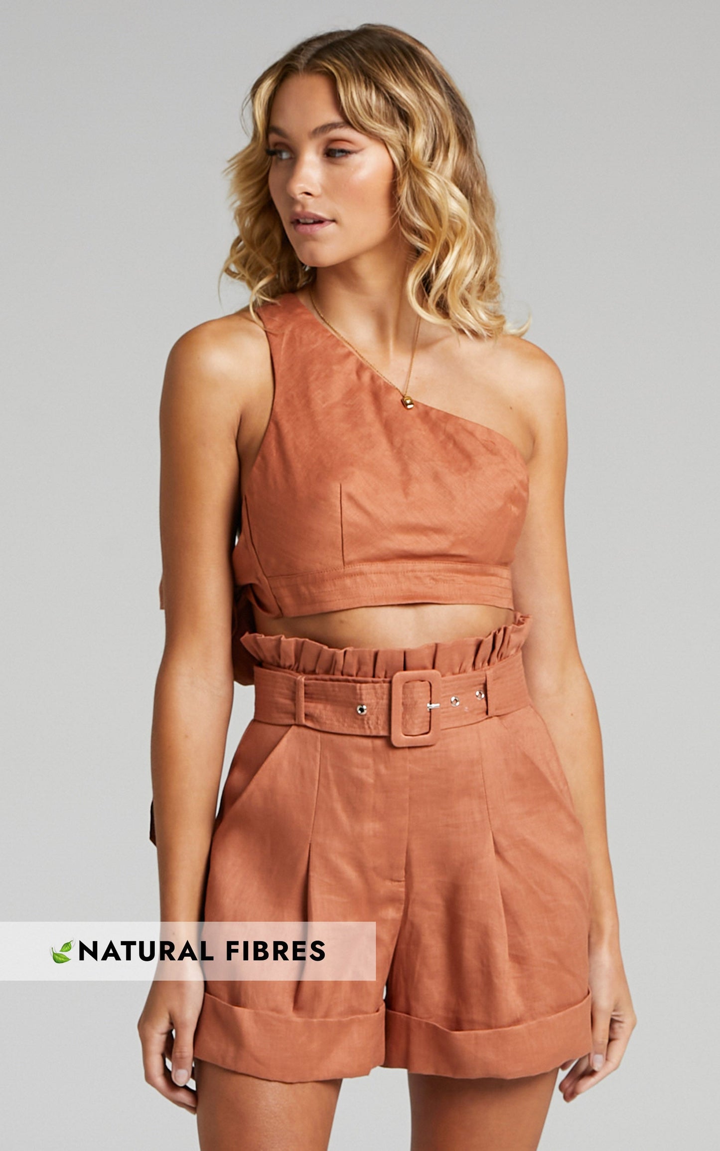 Amalie The Label - Georganna Linen Paper Bag Belted Linen Shorts in Rust