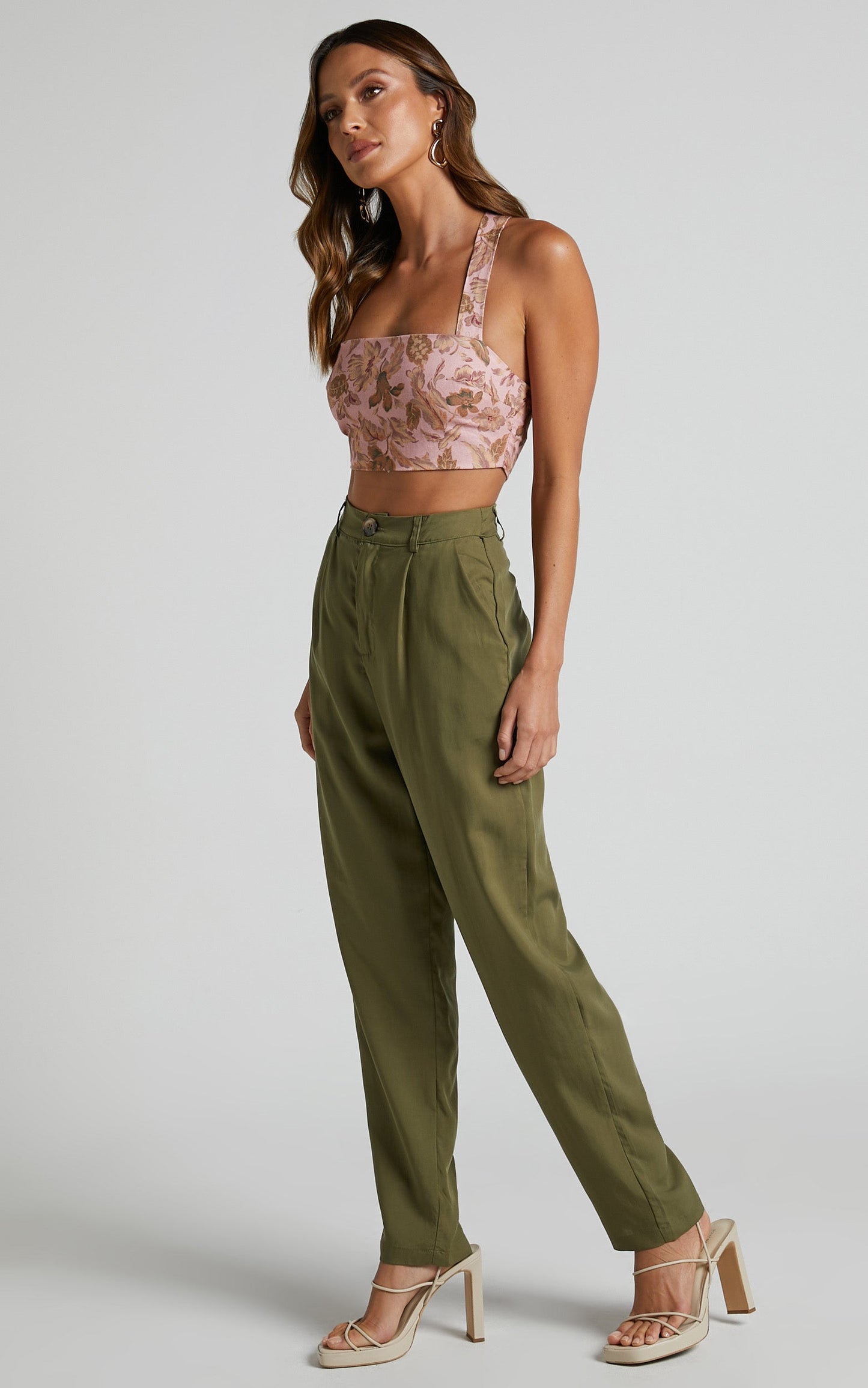 Amalie The Label - High Waisted Irina Tailored Tapered Pant in Khaki