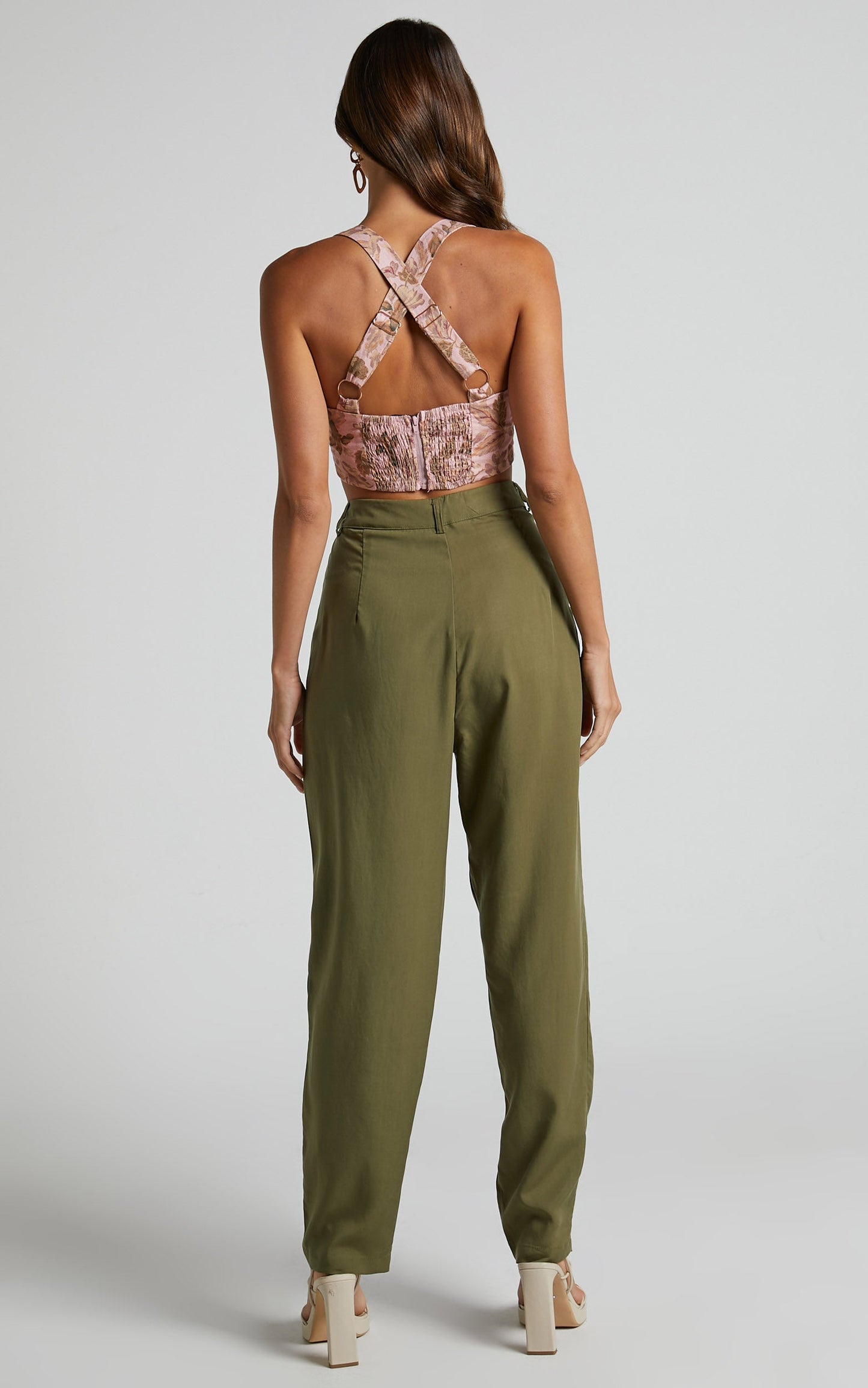 Amalie The Label - High Waisted Irina Tailored Tapered Pant in Khaki