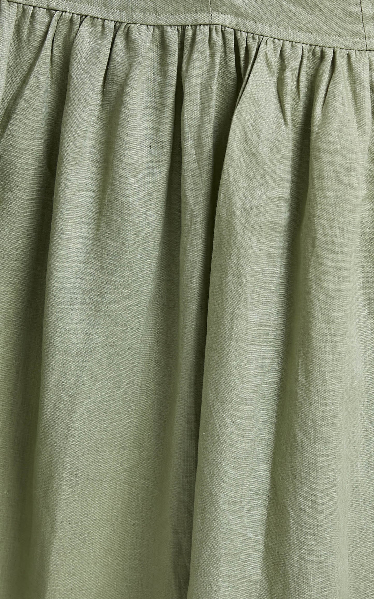 Amalie The Label - Ivy Linen Topstitched Drop Waist Maxi Linen Skirt in Khaki
