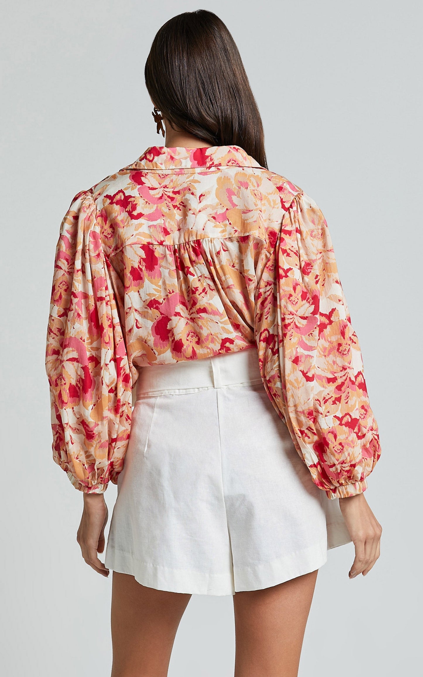 Amalie The Label - Kimmella Linen Blend Puff Sleeve Shirt in Sienna Print