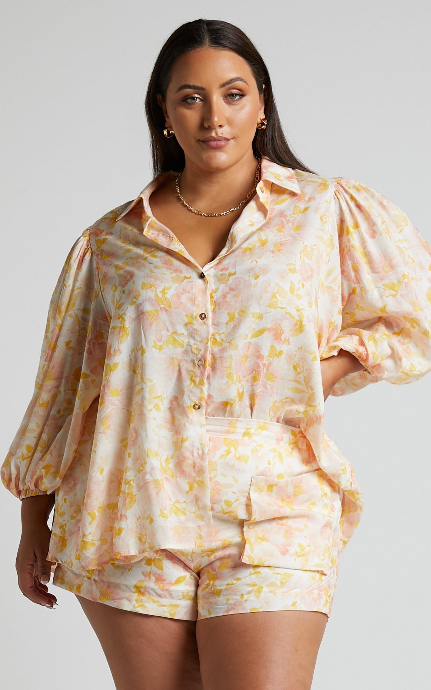 Amalie The Label - Kimmella Linen Blend Puff Sleeve Shirt in Sierra Floral