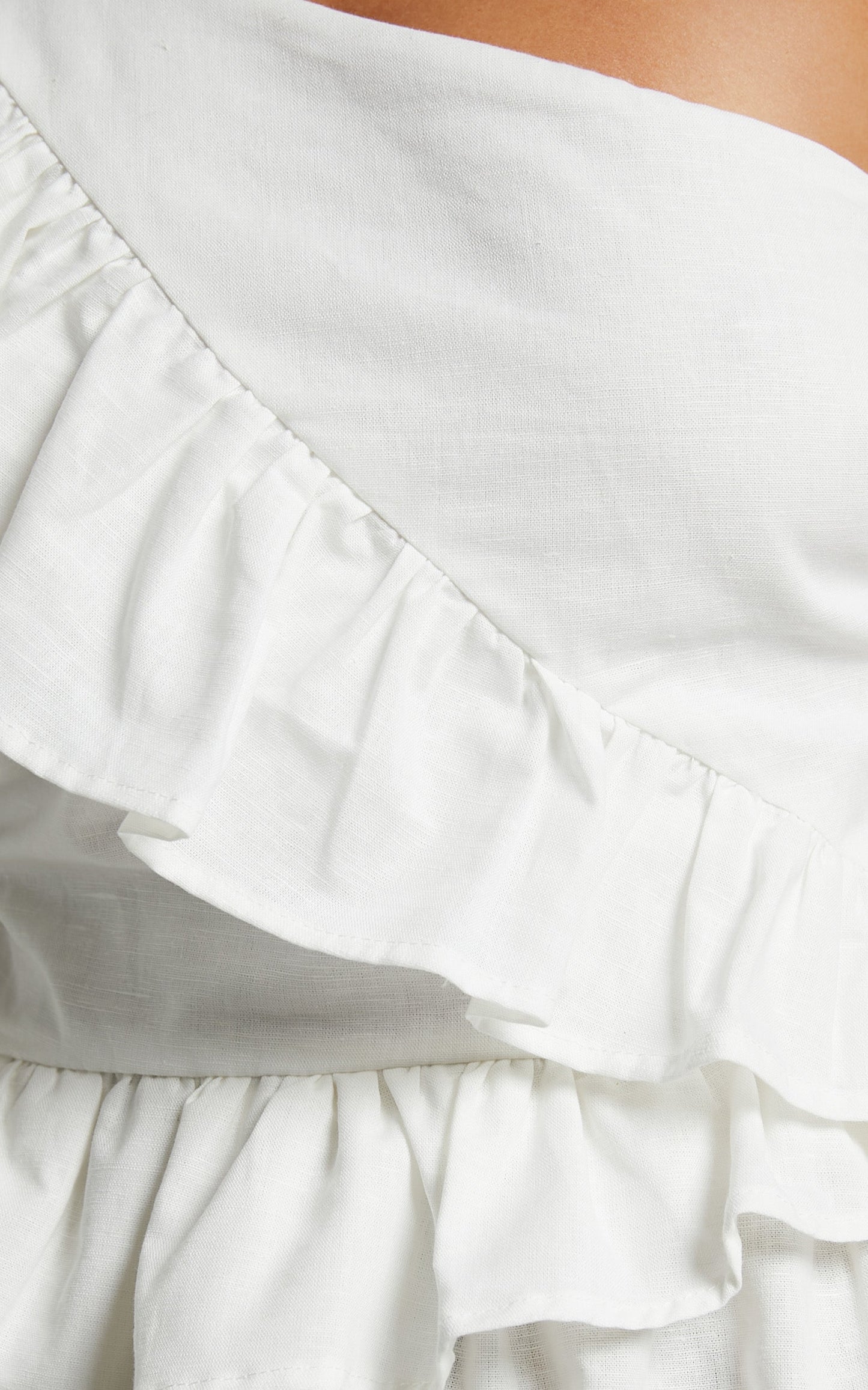 Amalie The Label - Leonila Linen Blend One shoulder Frill Top in White