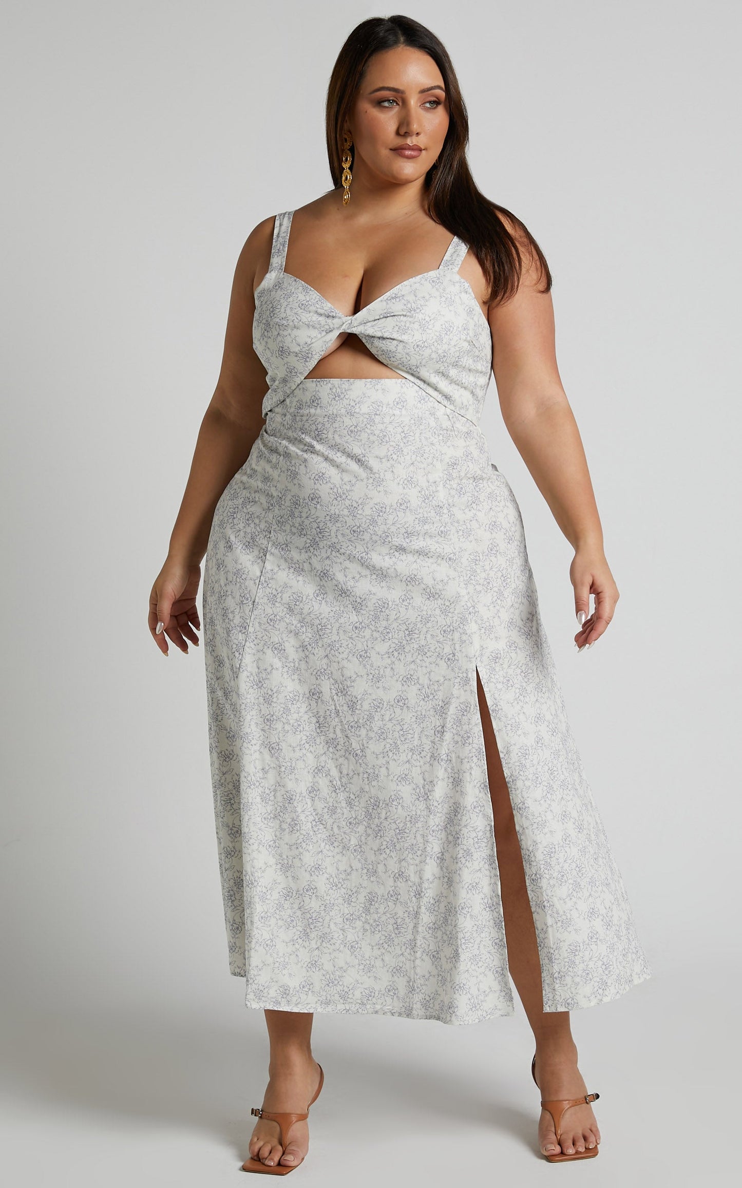 Amalie The Label - Loren Linen Blend Twist Front Midi Dress in Dolce Fleur