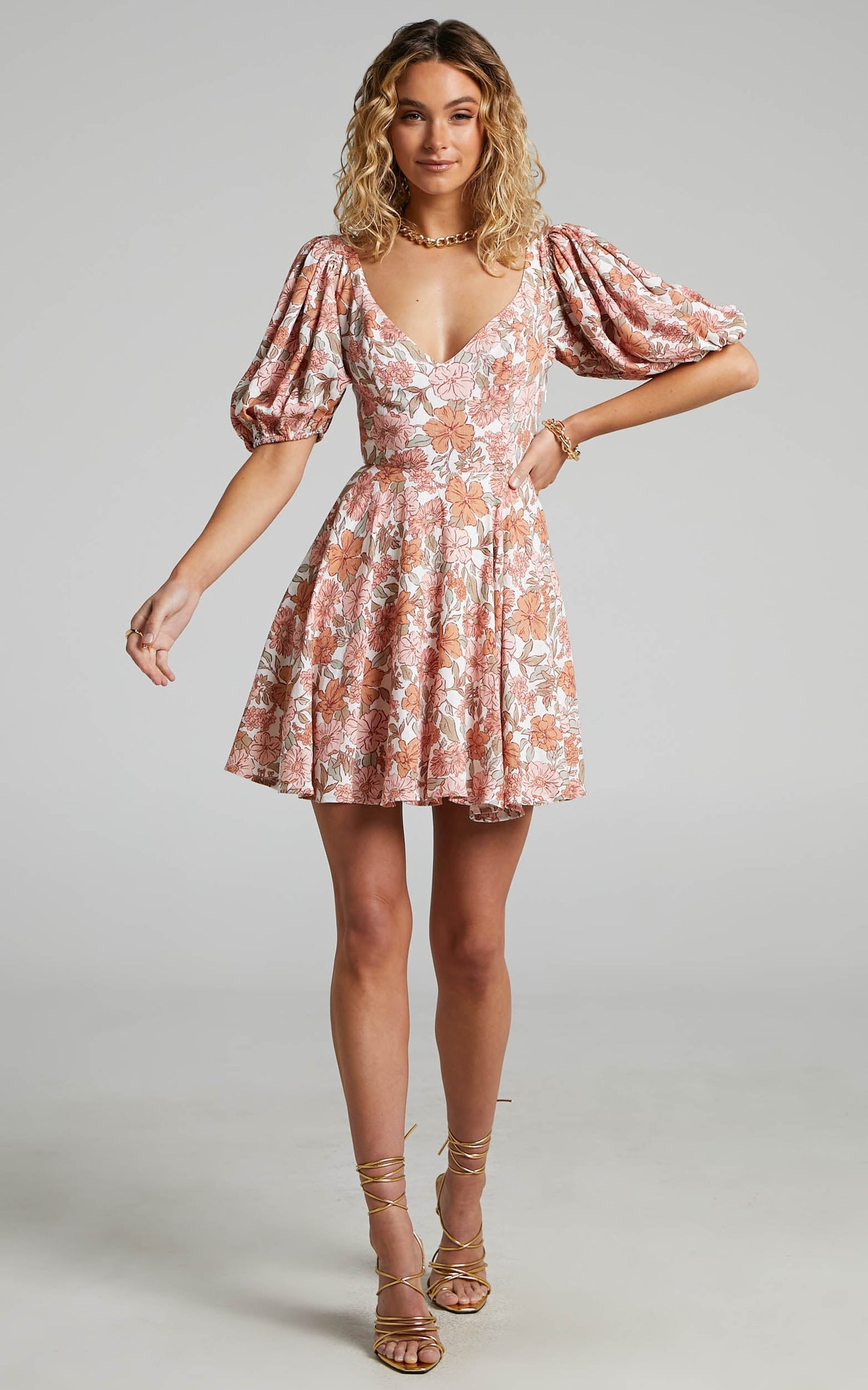 Amalie The Label - Lorete Linen Blend Puff Sleeve Mini Dress in Wildflower Floral Print