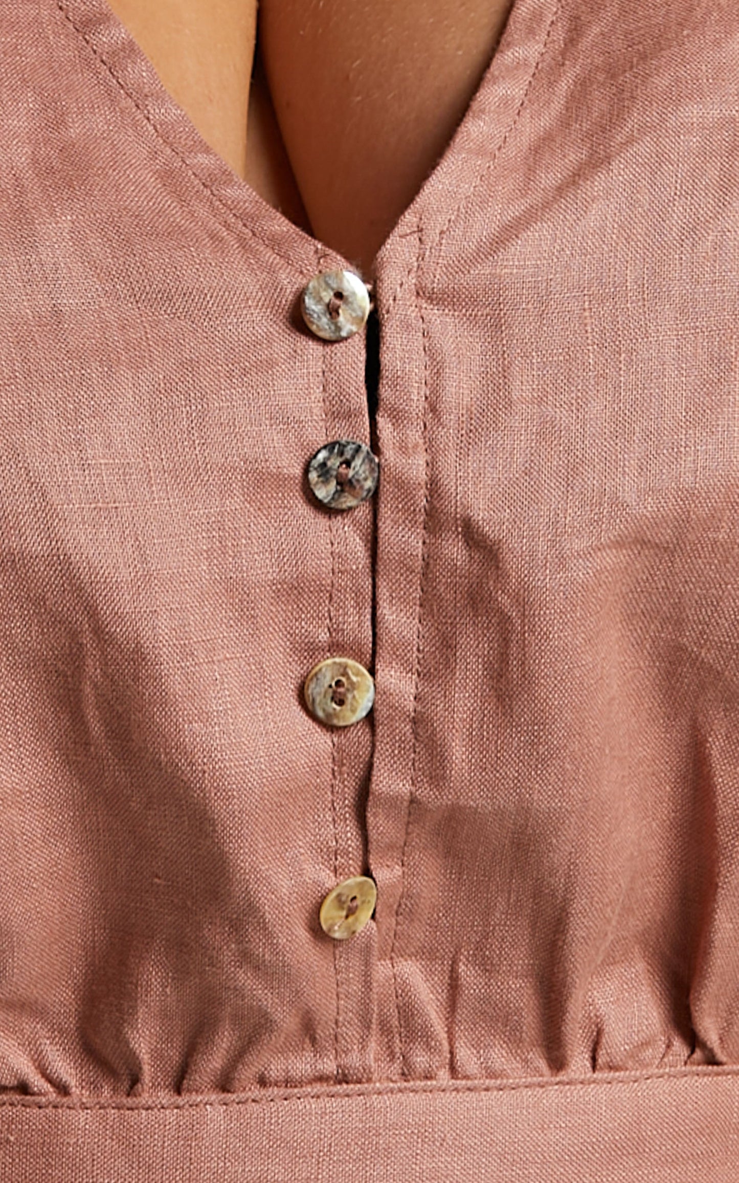 Amalie The Label - Lotte Linen Tie Back Long Sleeve Crop Linen Top in Toffee