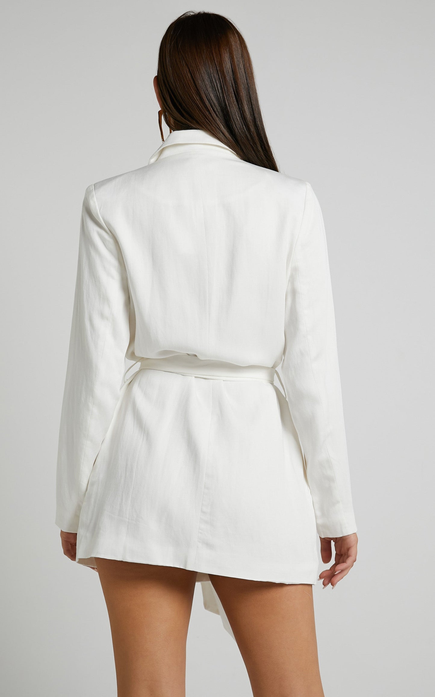 Amalie The Label - Lotte Linen Blend Tie Waist Wrap Blazer Dress in White