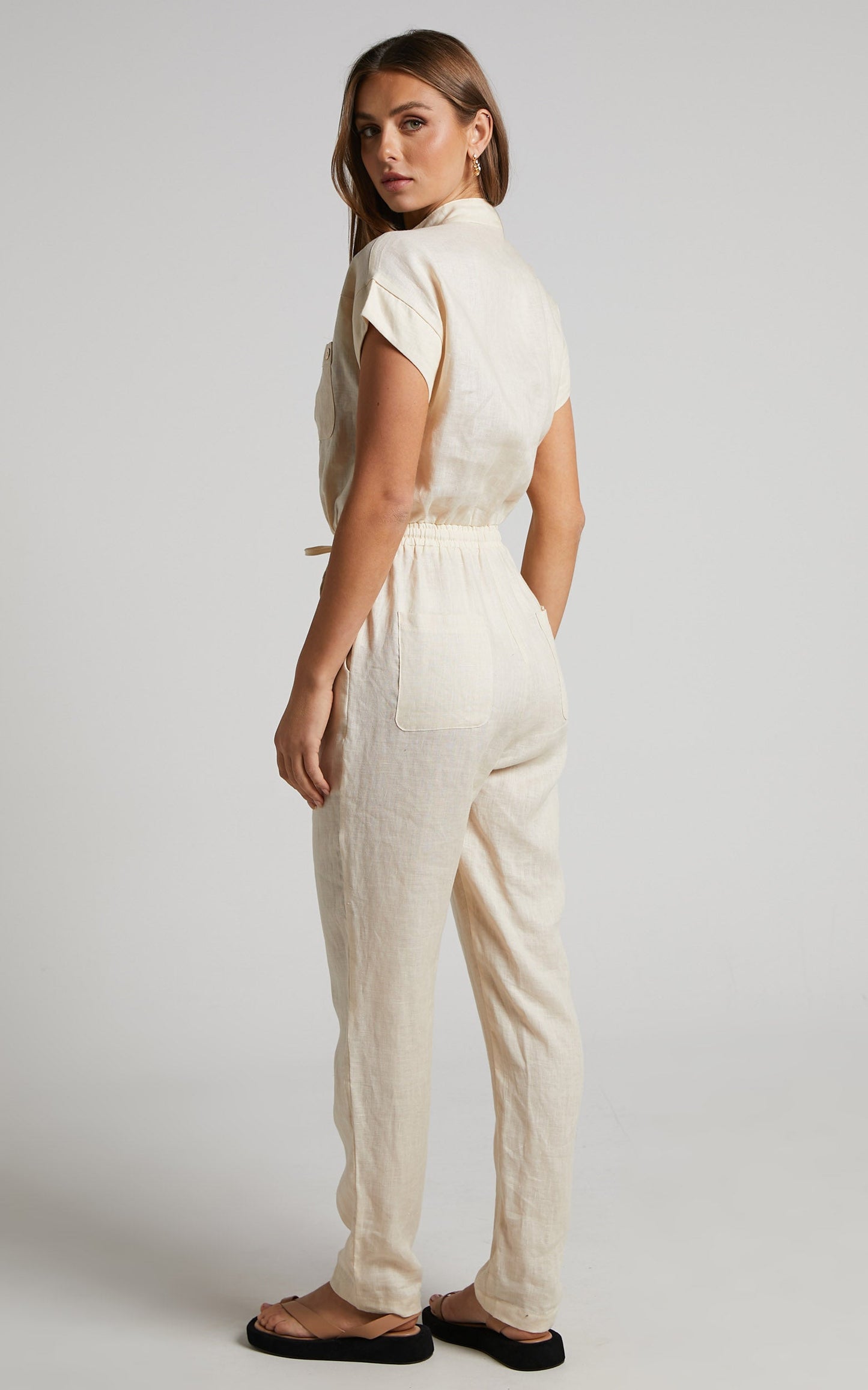 Amalie The Label - Lucia Linen Cap Sleeve Linen Jumpsuit in Oat