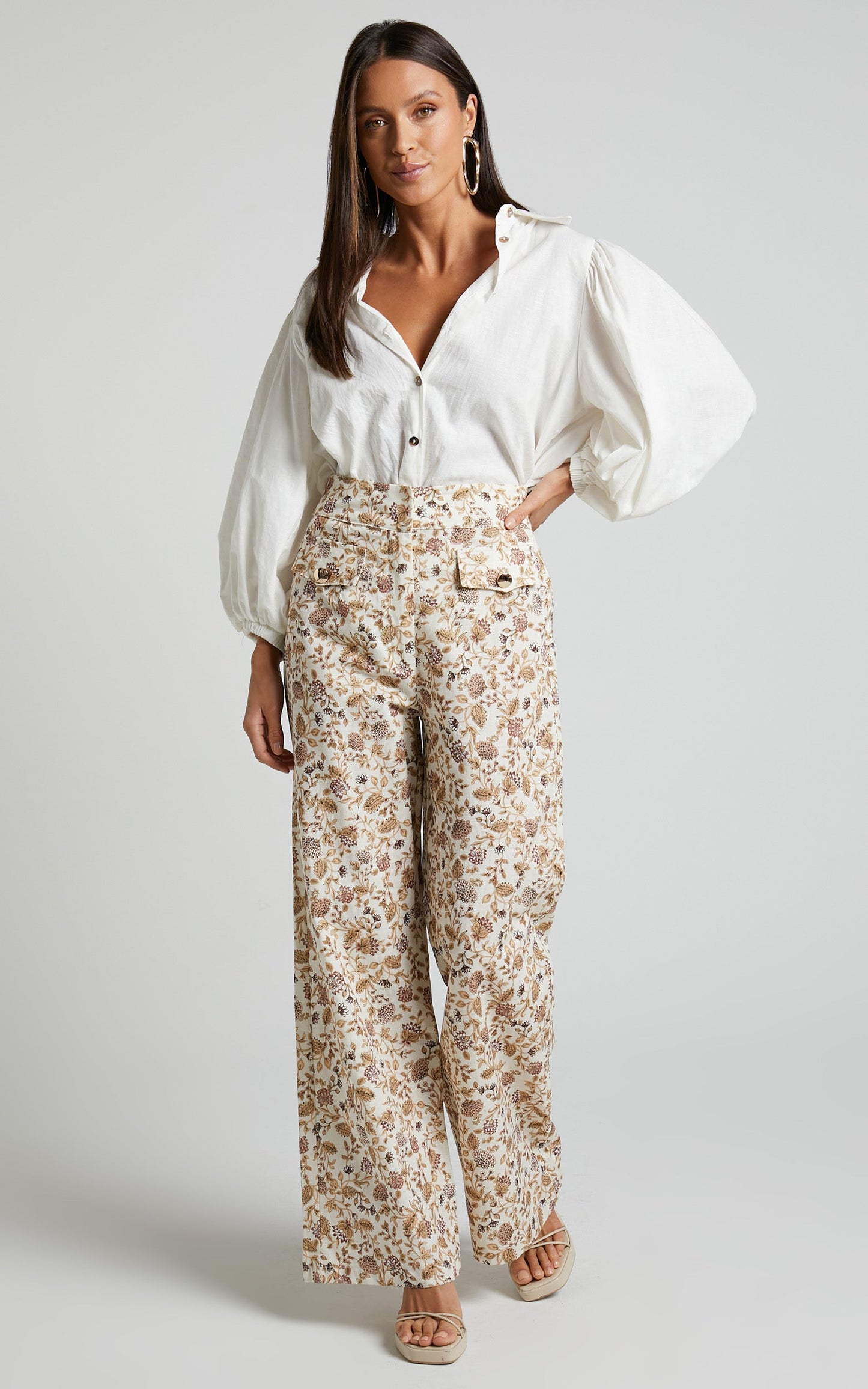 Amalie The Label - Masden Linen Look Blend High Waisted Wide Leg Pants in Maya Floral