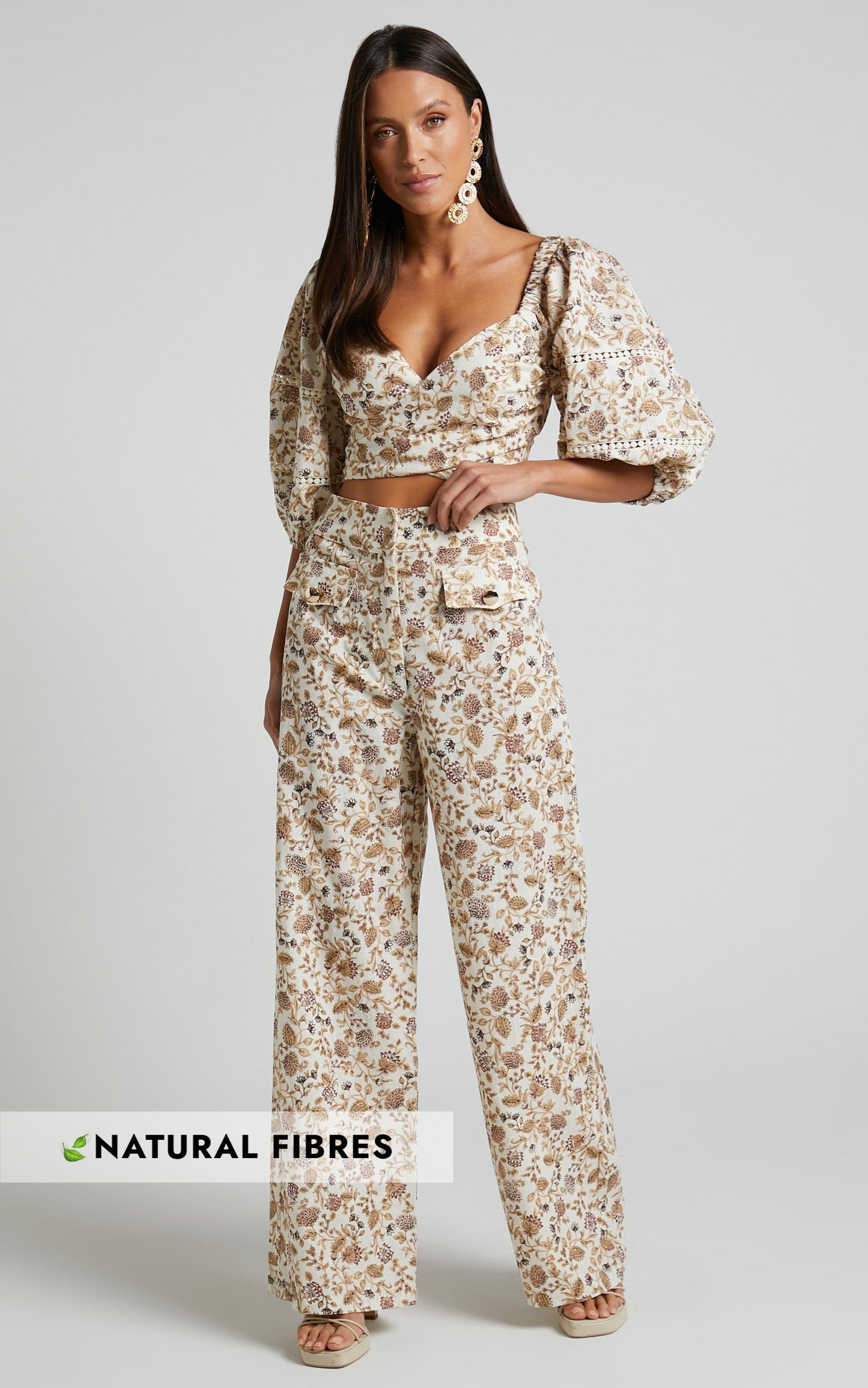 Amalie The Label - Masden Linen Look Blend High Waisted Wide Leg Pants in Maya Floral