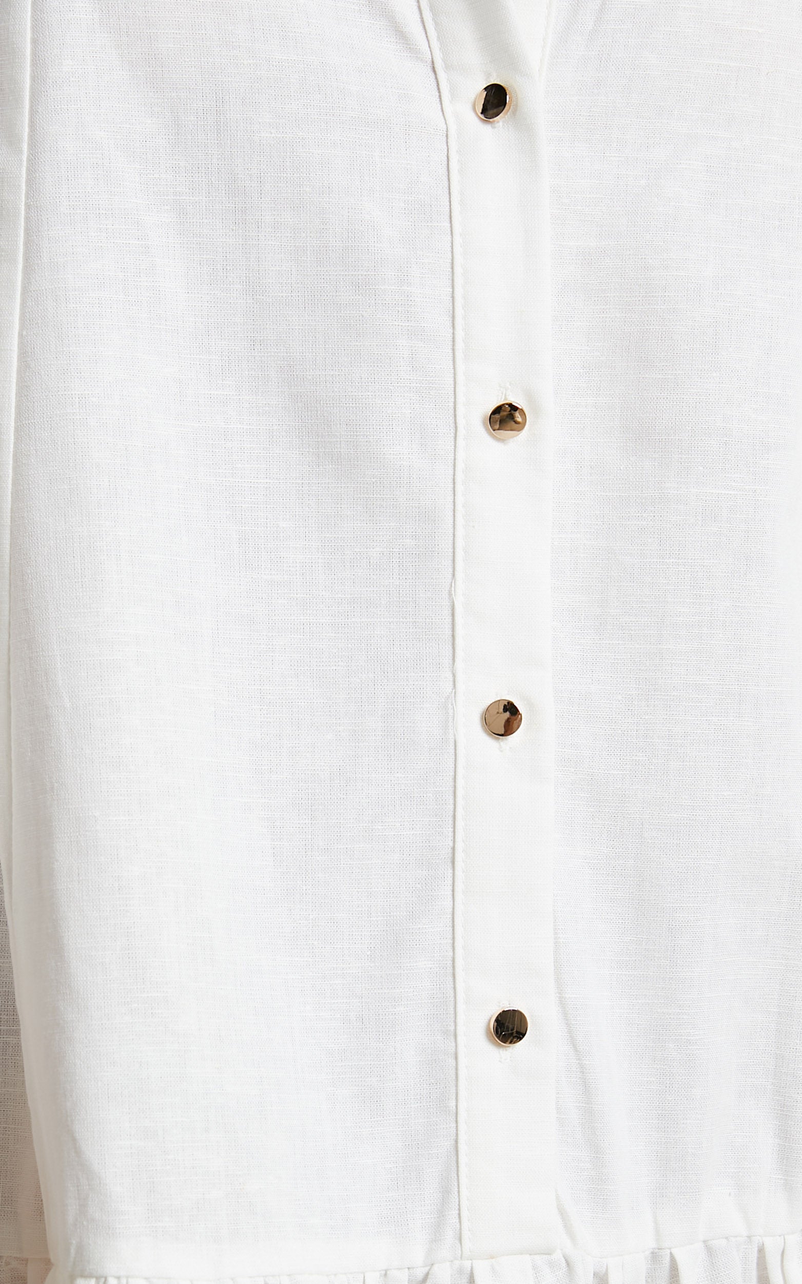 Amalie The Label - Rosabel Linen Look Blend Button Up Puff Sleeve Mini Shirt Dress in White