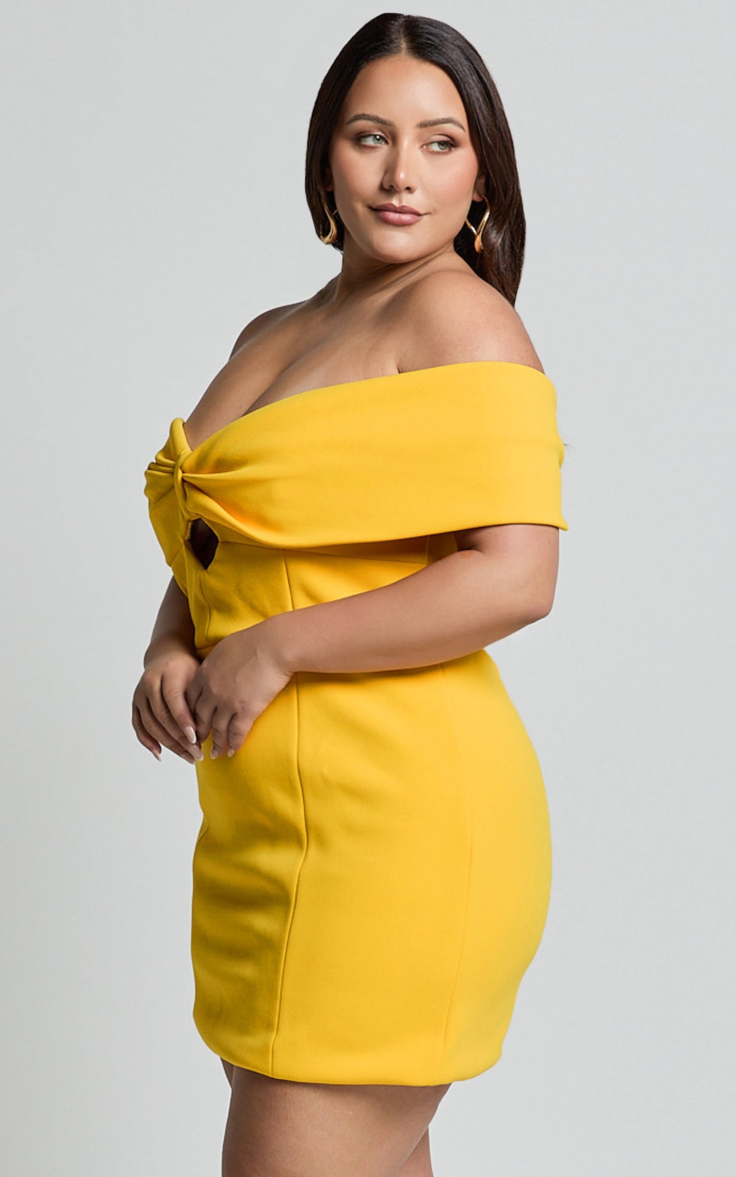 Amalie The Label - Seleste Off Shoulder Bow Detail Mini Dress in Yellow