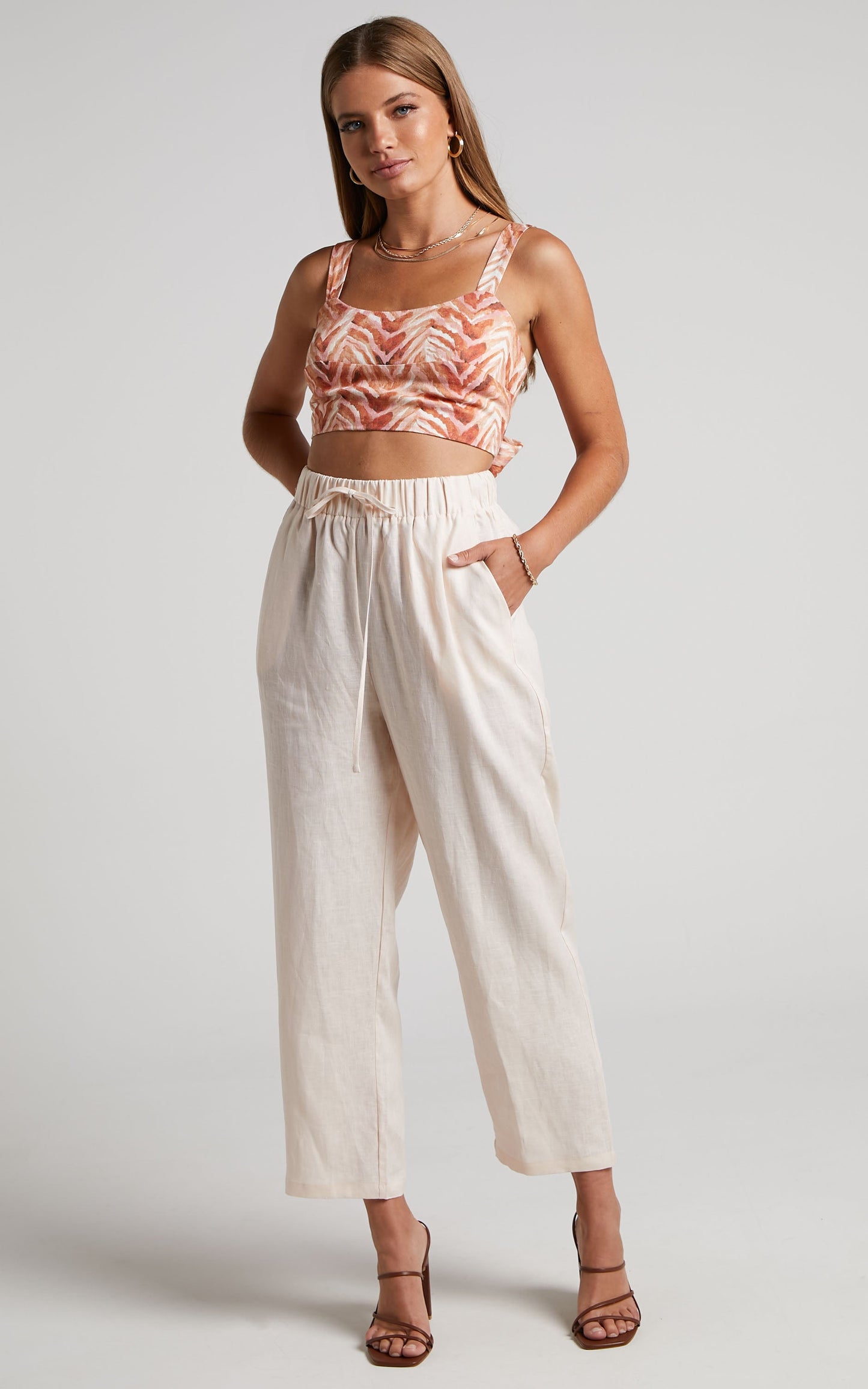 Amalie The Label - Linen Blend High Waisted Sunday Cigarette Pants in Pink Salt