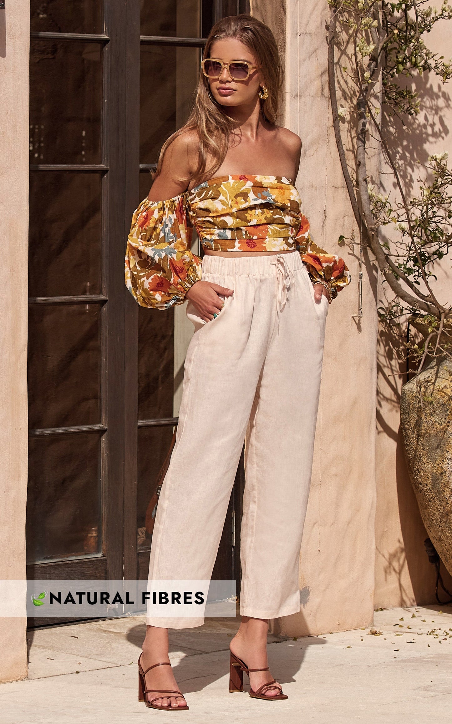 Amalie The Label - Linen Blend High Waisted Sunday Cigarette Pants in Pink Salt