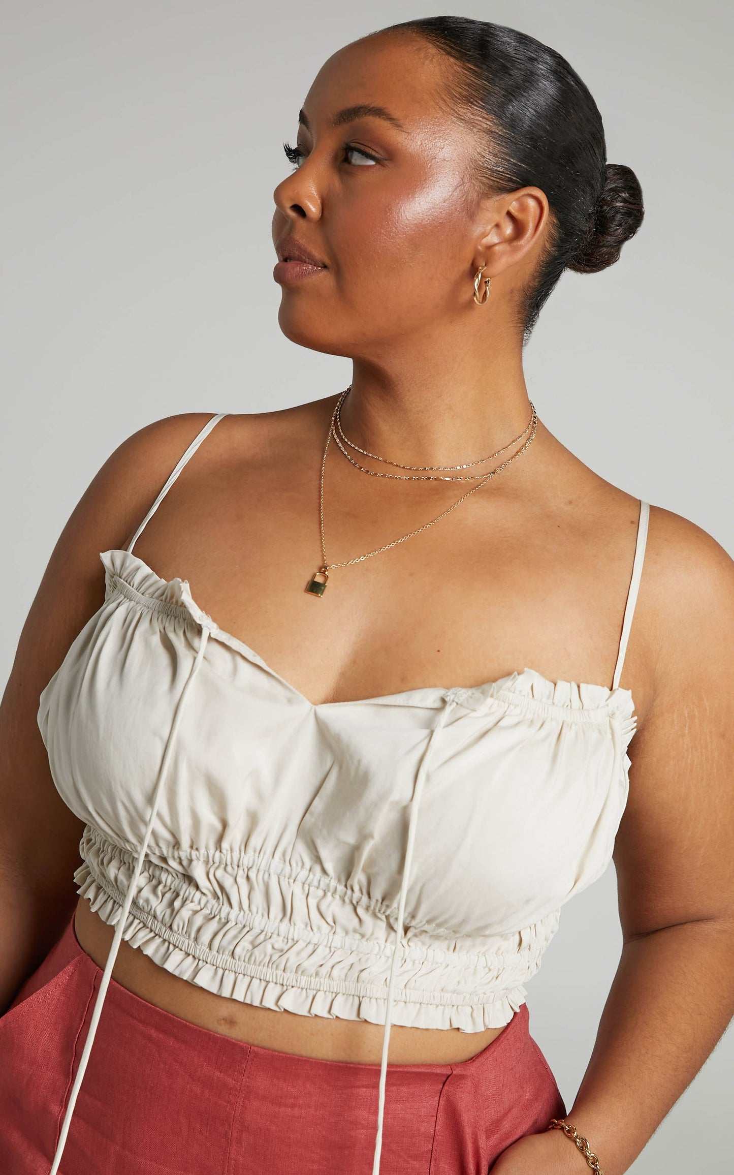 Amalie The Label - Xanthe Tiered Ruched Crop Cami in Oat