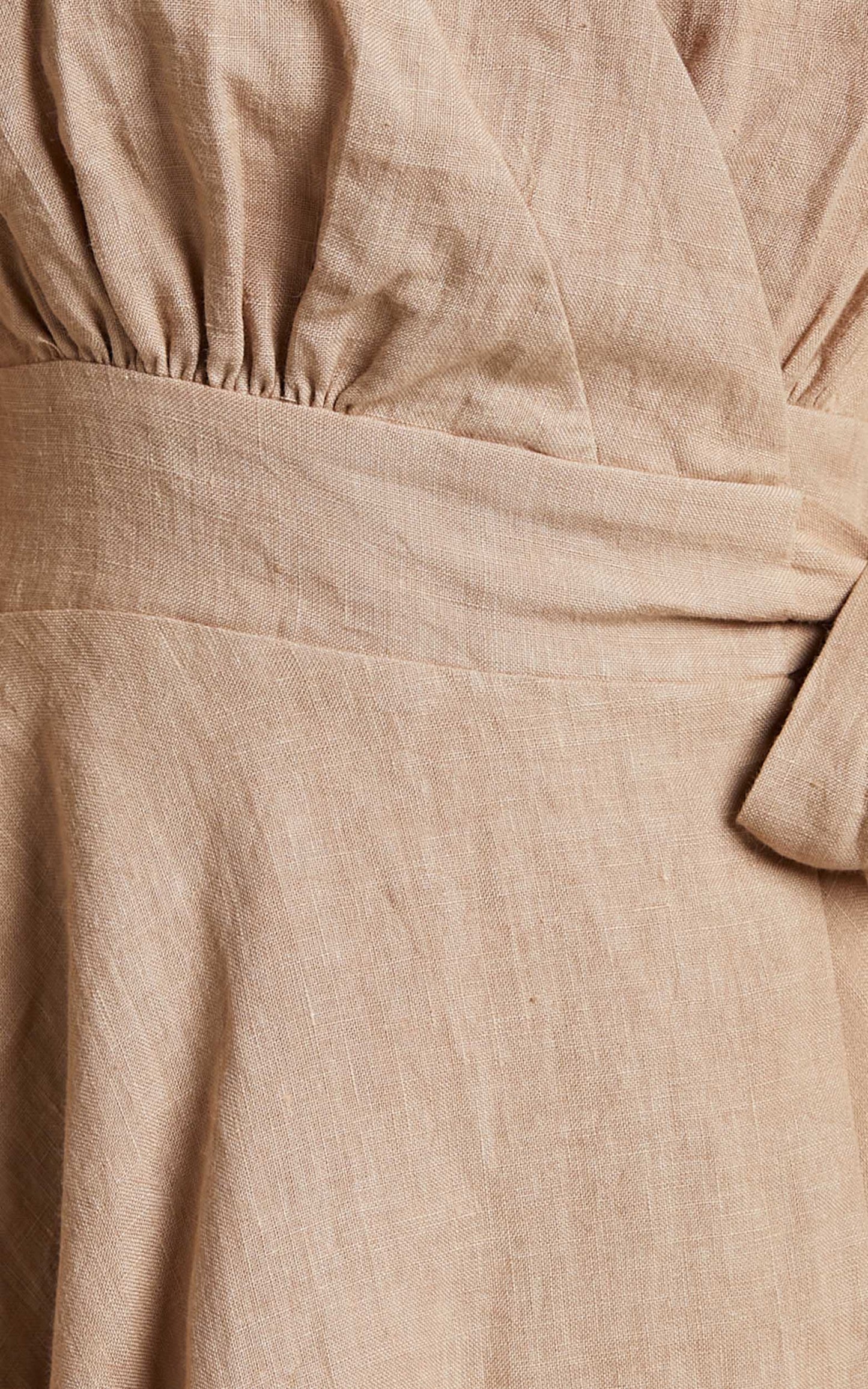 Amalie The Label - Zuri Linen Long Sleeve Wrap Mini Linen Dress in Stone