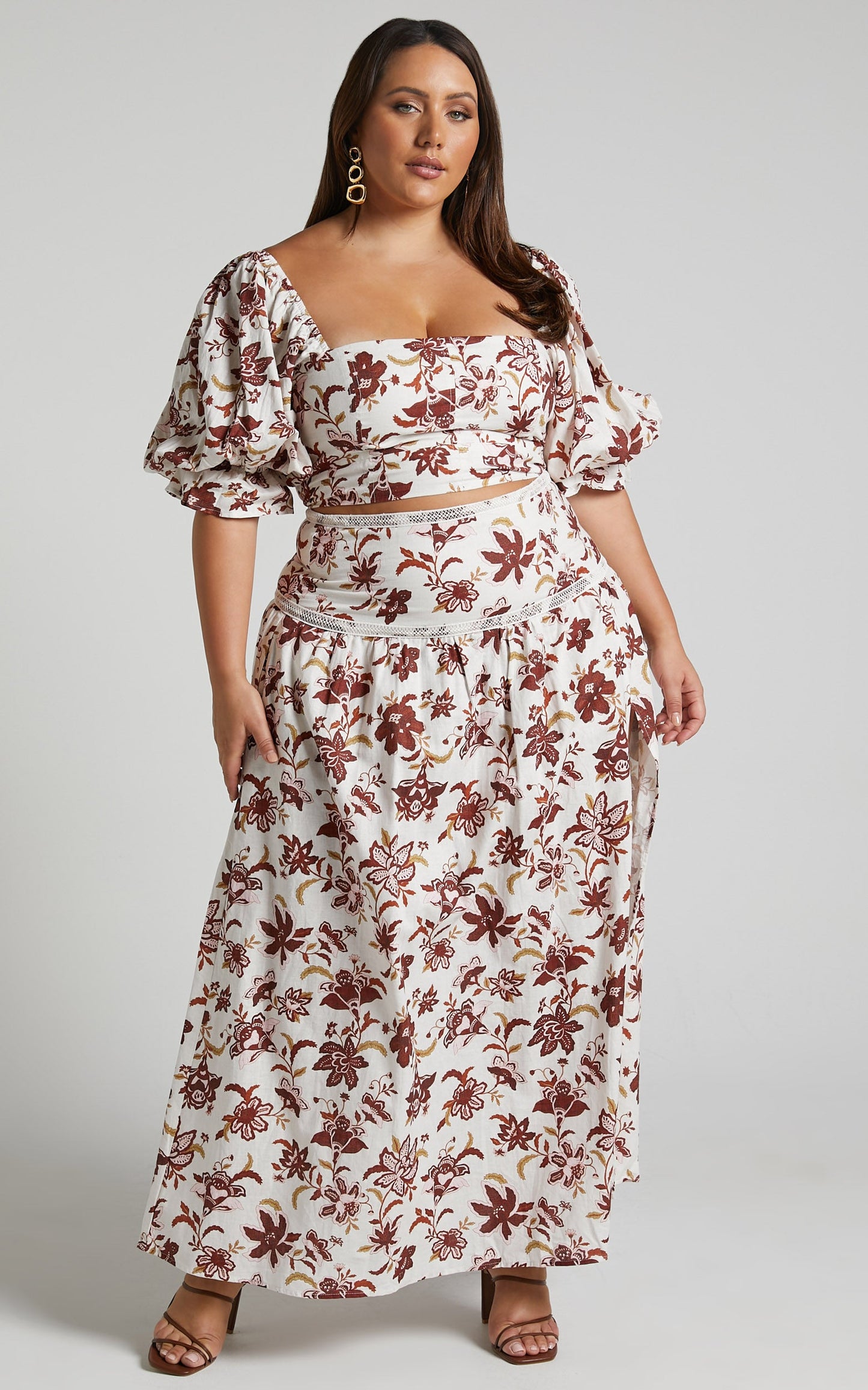 Amalie The Label - Rosabel Linen Look Blend High Waisted Midi Skirt in Luca print
