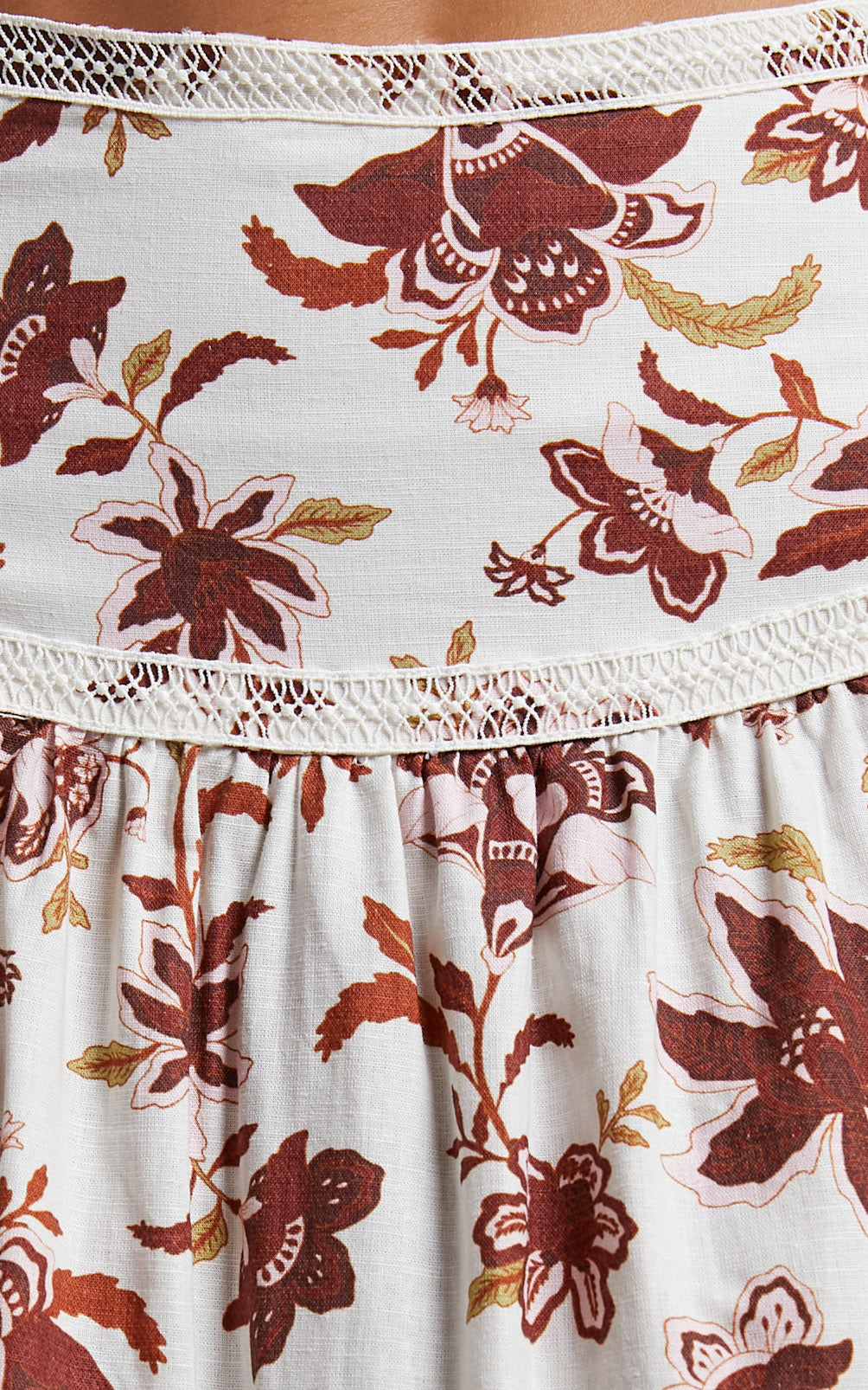 Amalie The Label - Rosabel Linen Look Blend High Waisted Midi Skirt in Luca print