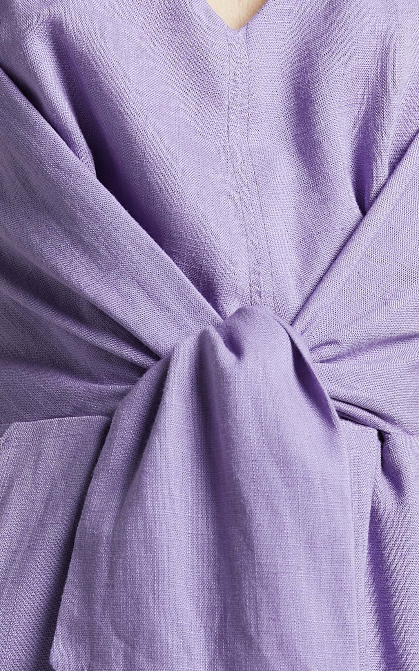 Amalie The Label - Camille Linen Blend V Neck Tie Waist Midi Dress in Mauve