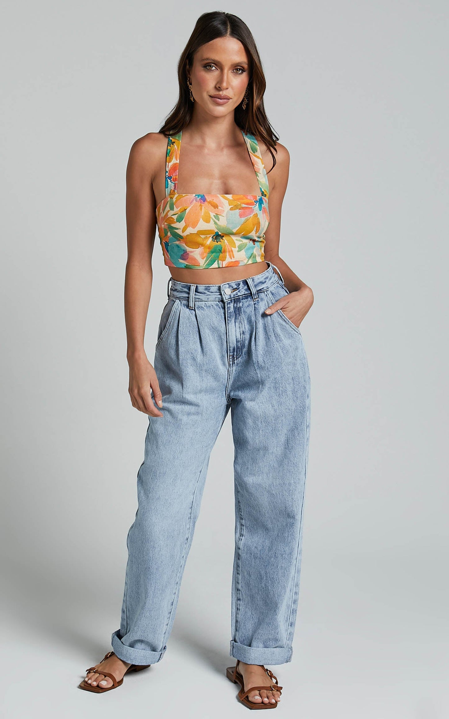 Amalie The Label - Sarina Recycled Cotton High Waisted Denim Jeans in Light Blue Wash