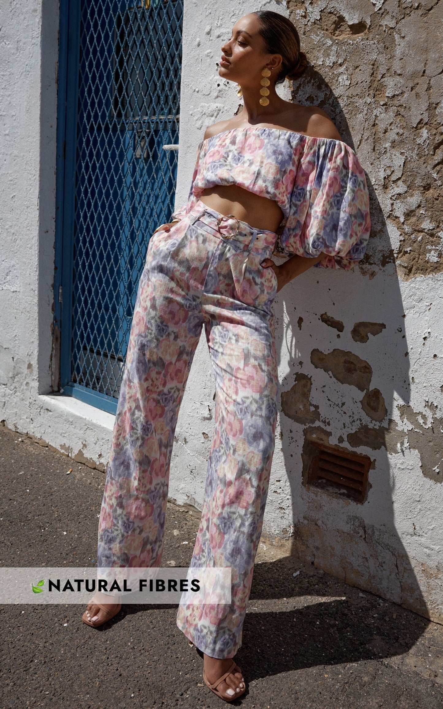 Amalie The Label - Aldina Linen Blend High Waisted Belted Straight Leg Pants in Aurora Print