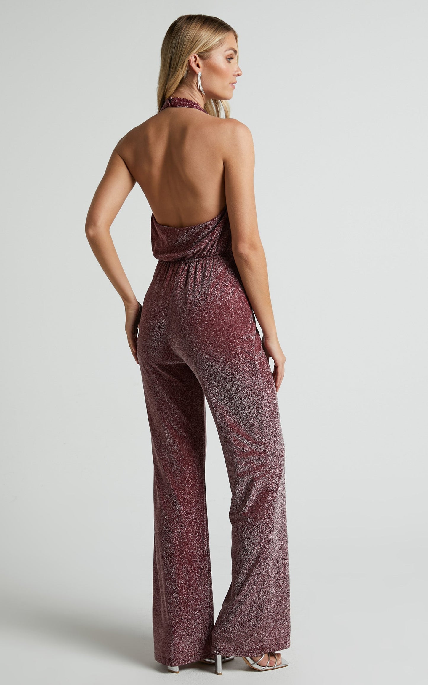 Amaliee Jumpsuit - Halter Neck Cowl Front Jumpsuit in Wine