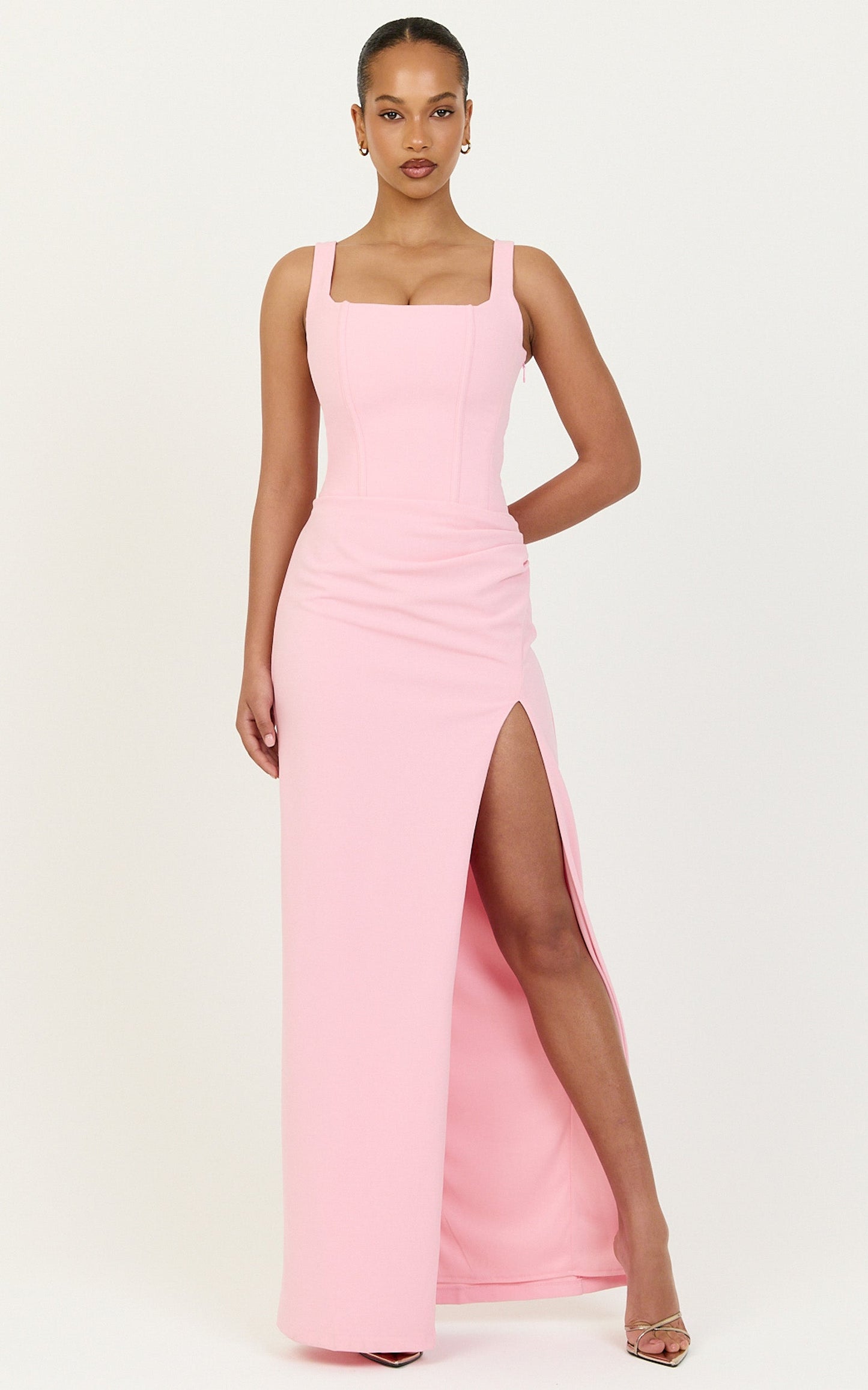 Amara Maxi Dress - Corset Bodice Lace Up Dress in Pink
