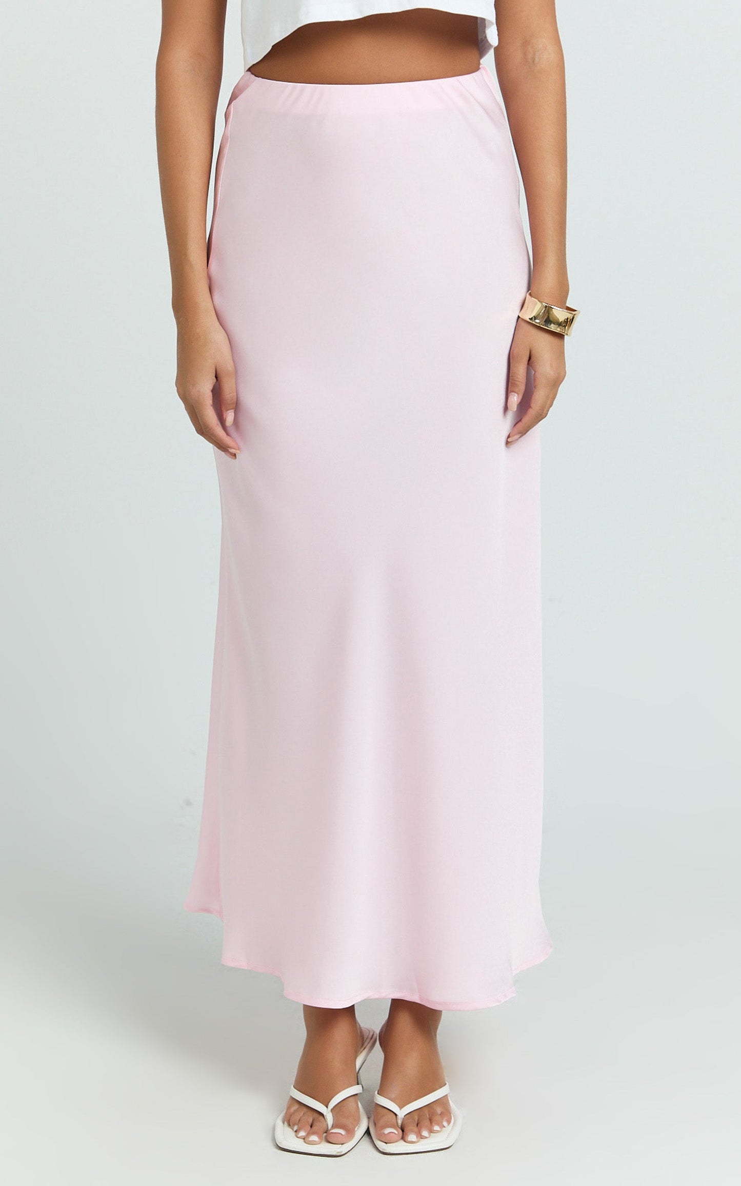 Amari Maxi Skirt - High Waisted Bias Cut Skirt in Baby Pink