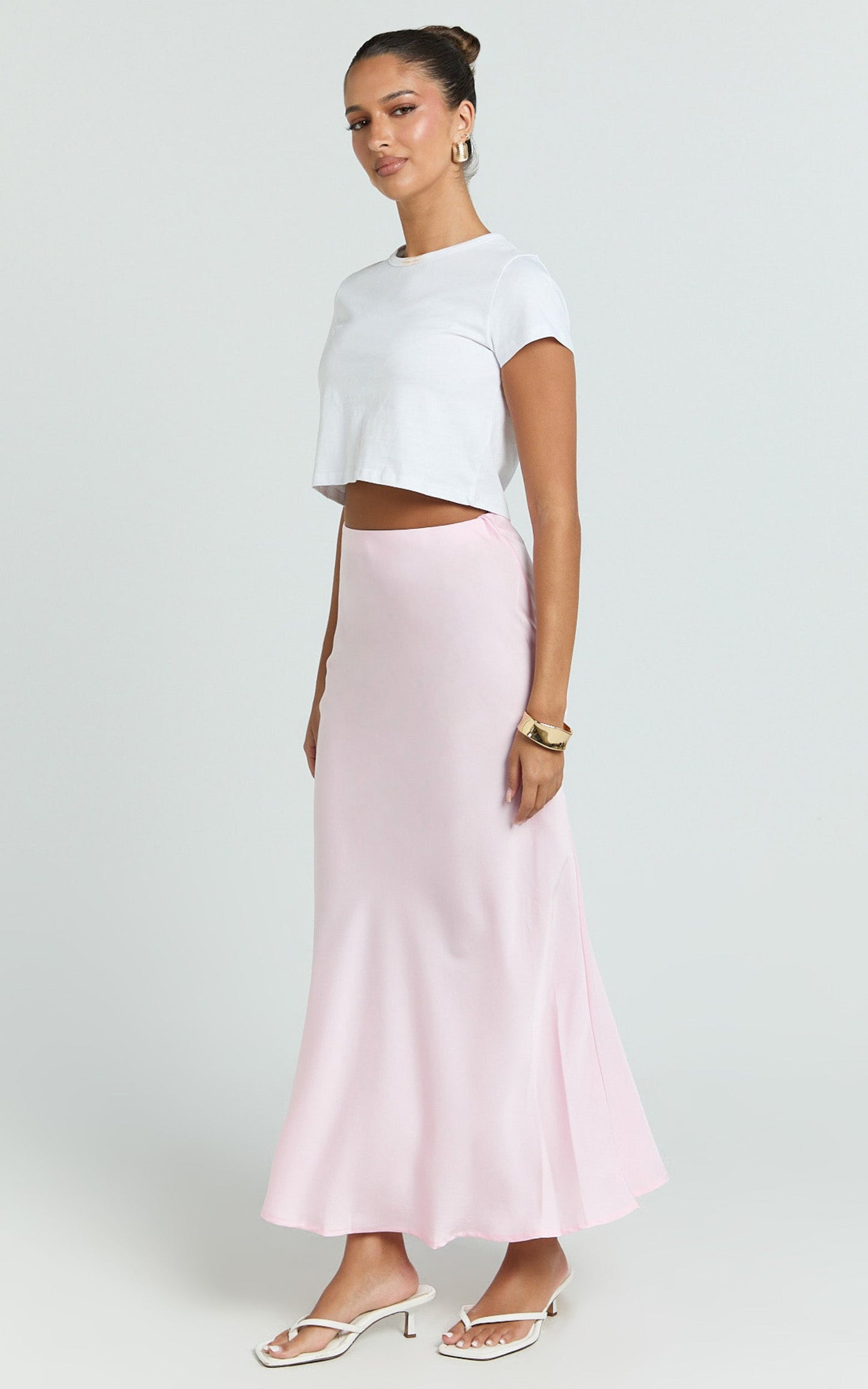 Amari Maxi Skirt - High Waisted Bias Cut Skirt in Baby Pink