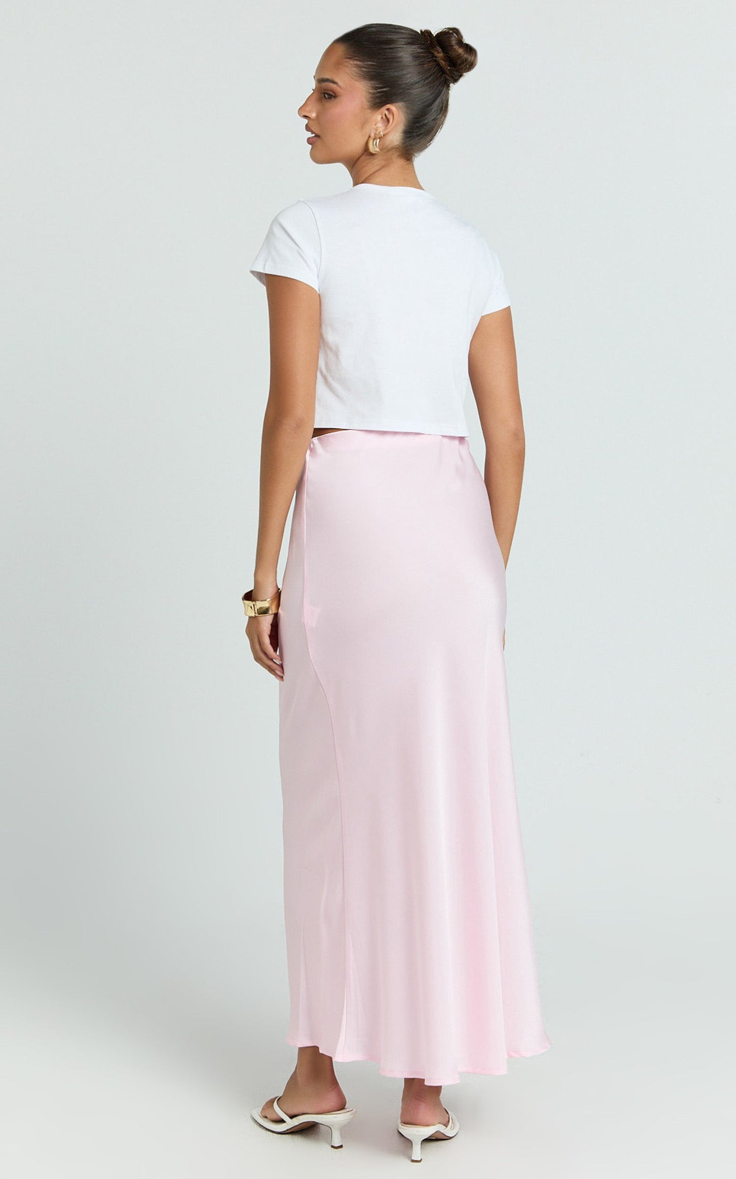 Amari Maxi Skirt - High Waisted Bias Cut Skirt in Baby Pink