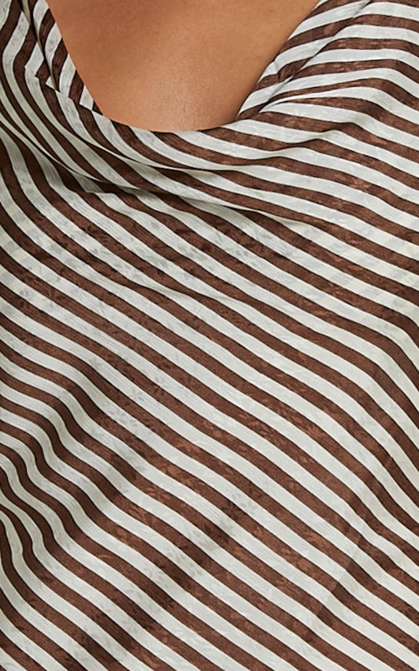 Amelia Midi Dress - Cowl Neck Sleeveless Slip Dress in Chocolate Stripe