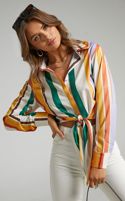 Amelie Top - Tie Front Top in Multi Stripe