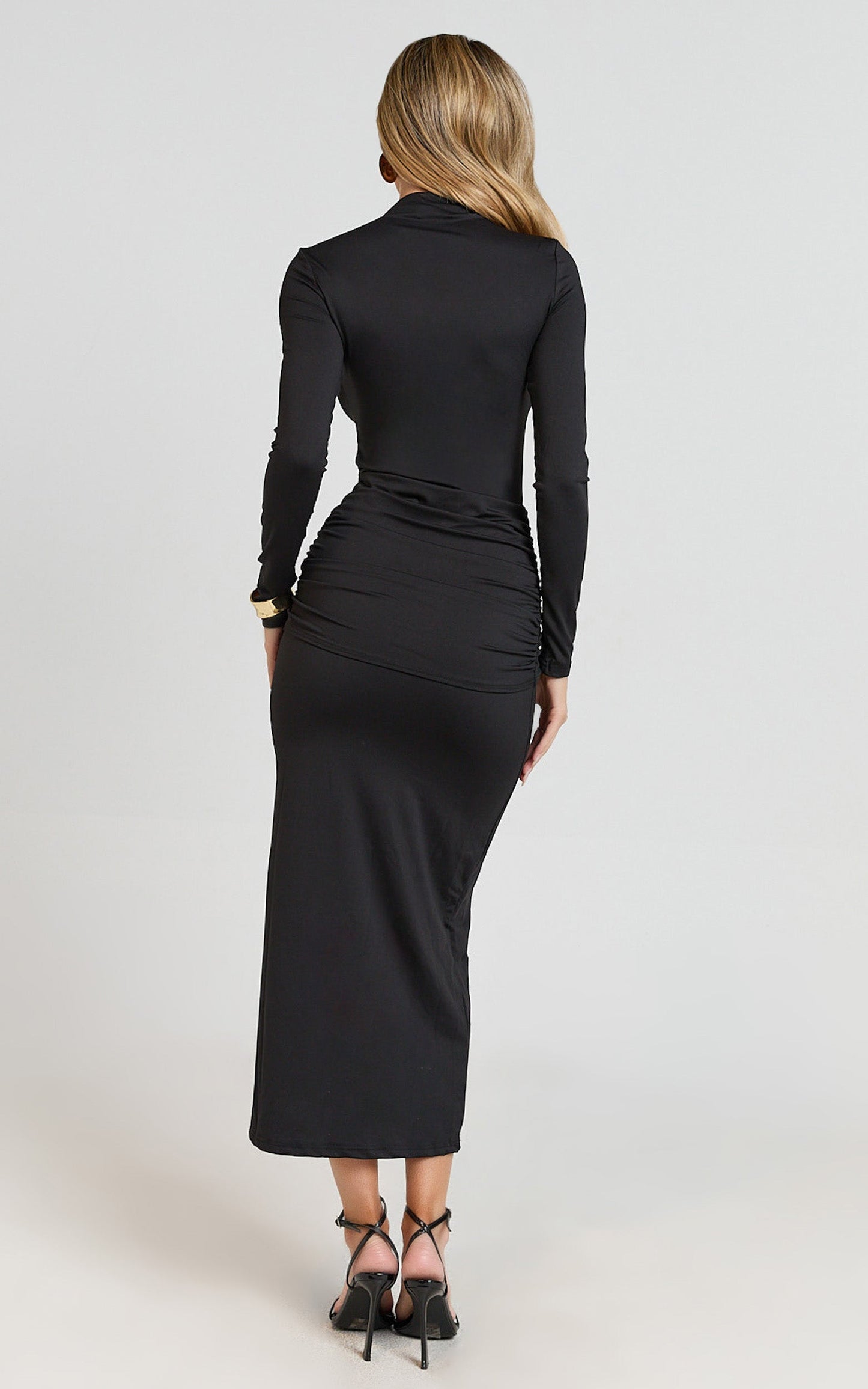 Amelita Midi Dress - Long Sleeve Knot Detail Dress in Black
