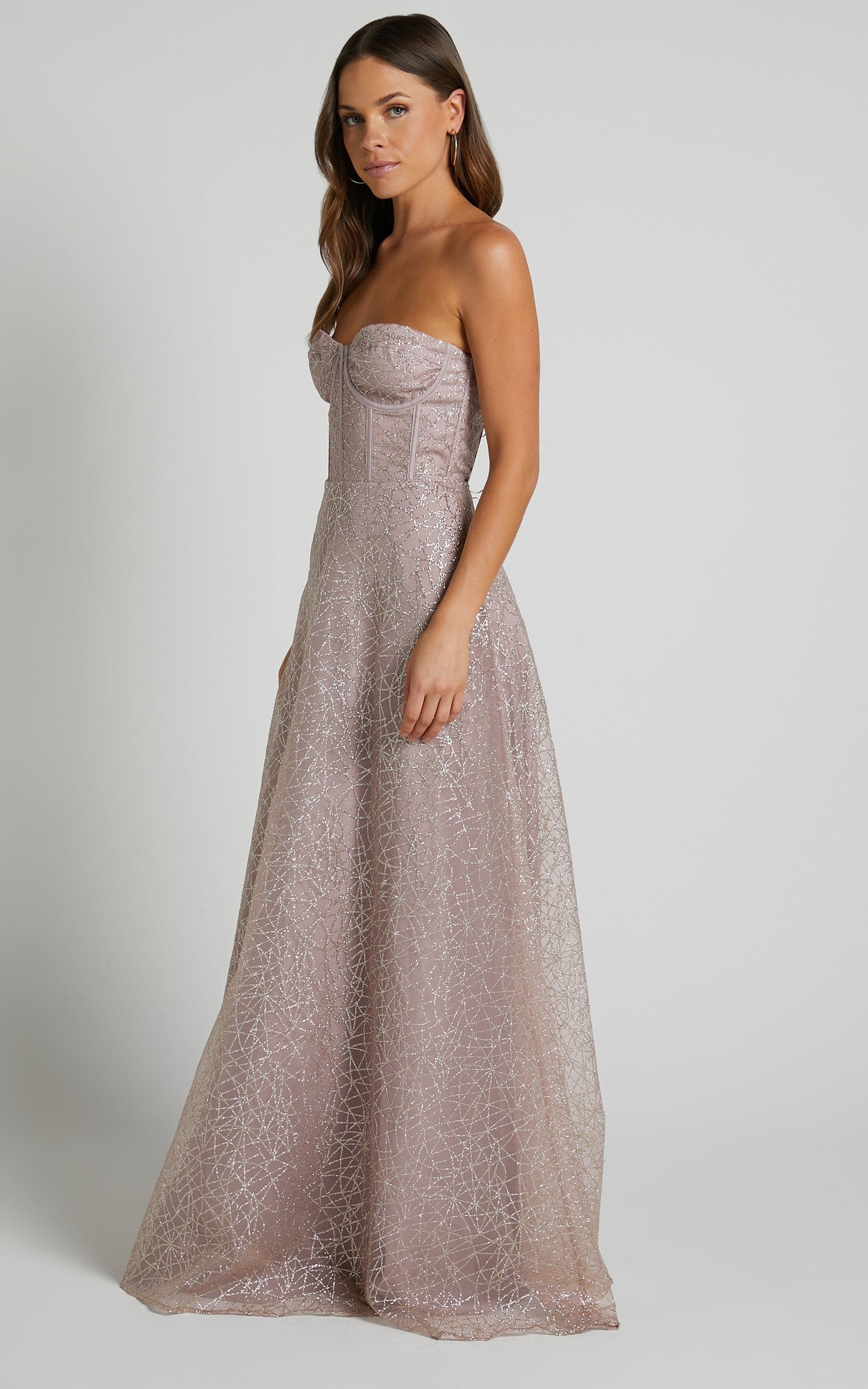 Amielita Maxi Dress - Corset Bodice Glitter Tulle Dress in Blush