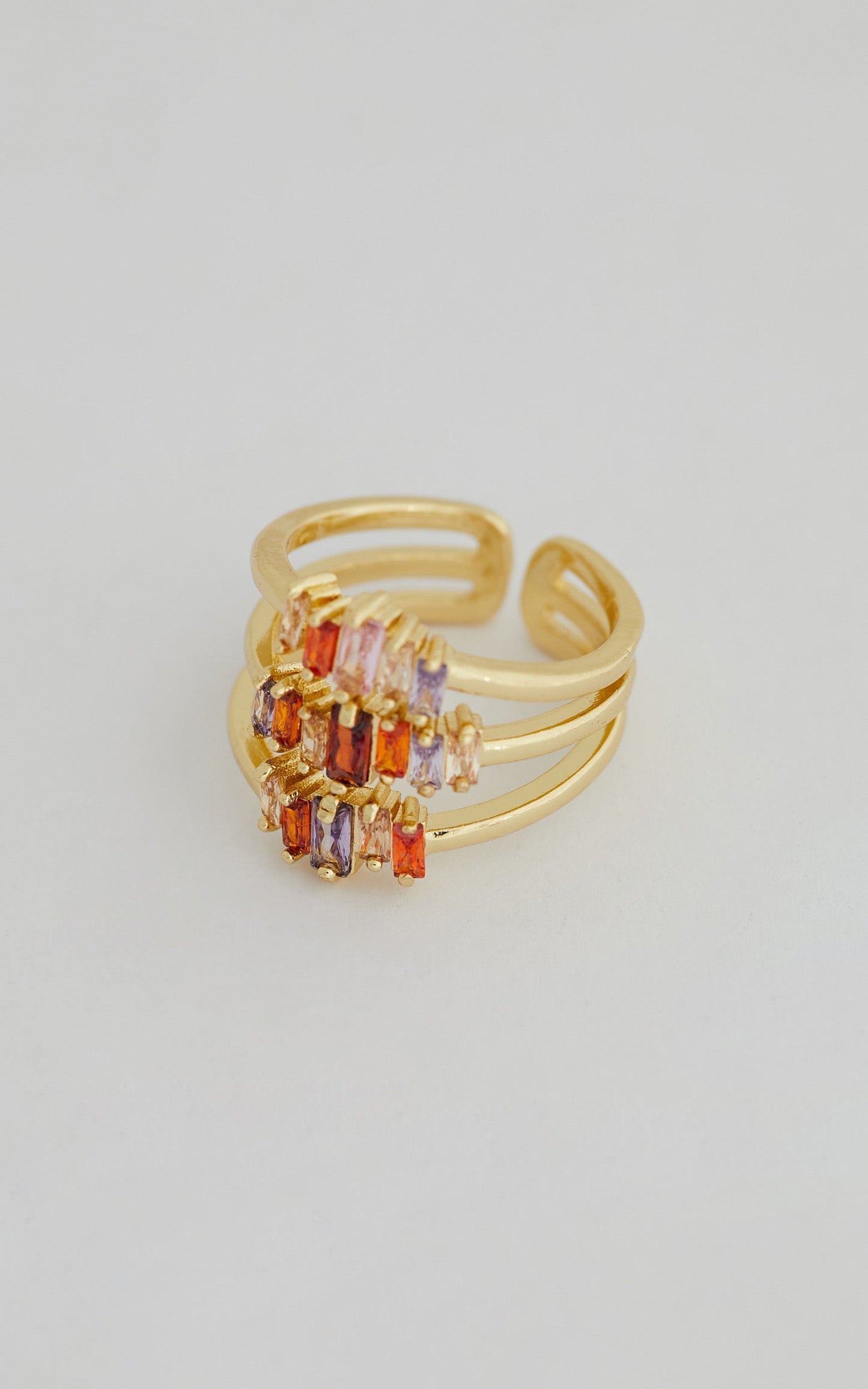Amihan Ring - Multi Gemstone Triple Band Ring in Gold