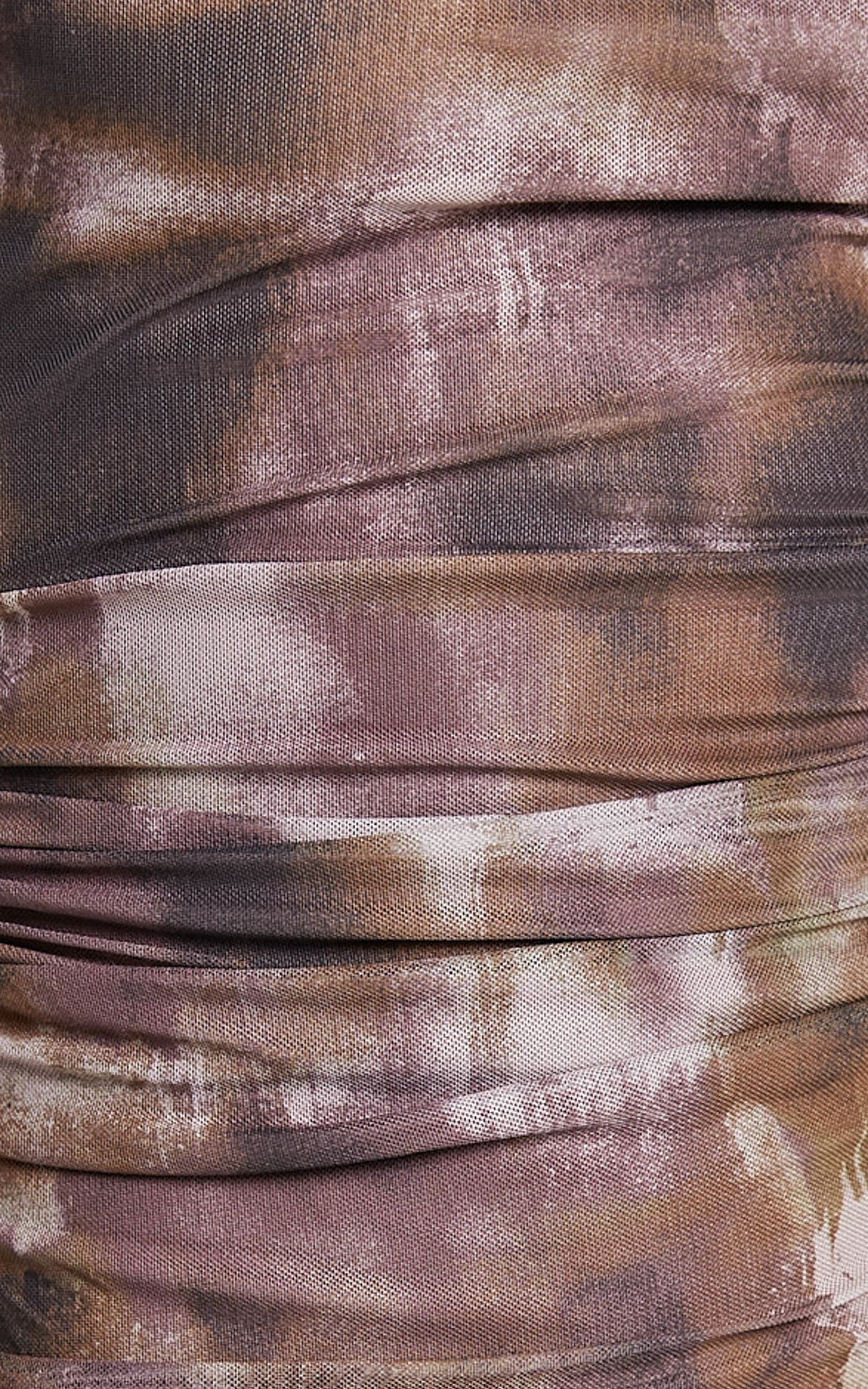 Amira Mini Dress - Ruched Mesh Dress in Rustic Haze Print