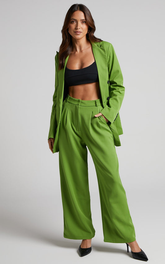 Amirah Pants - Tailored Wide Leg Pants in Green