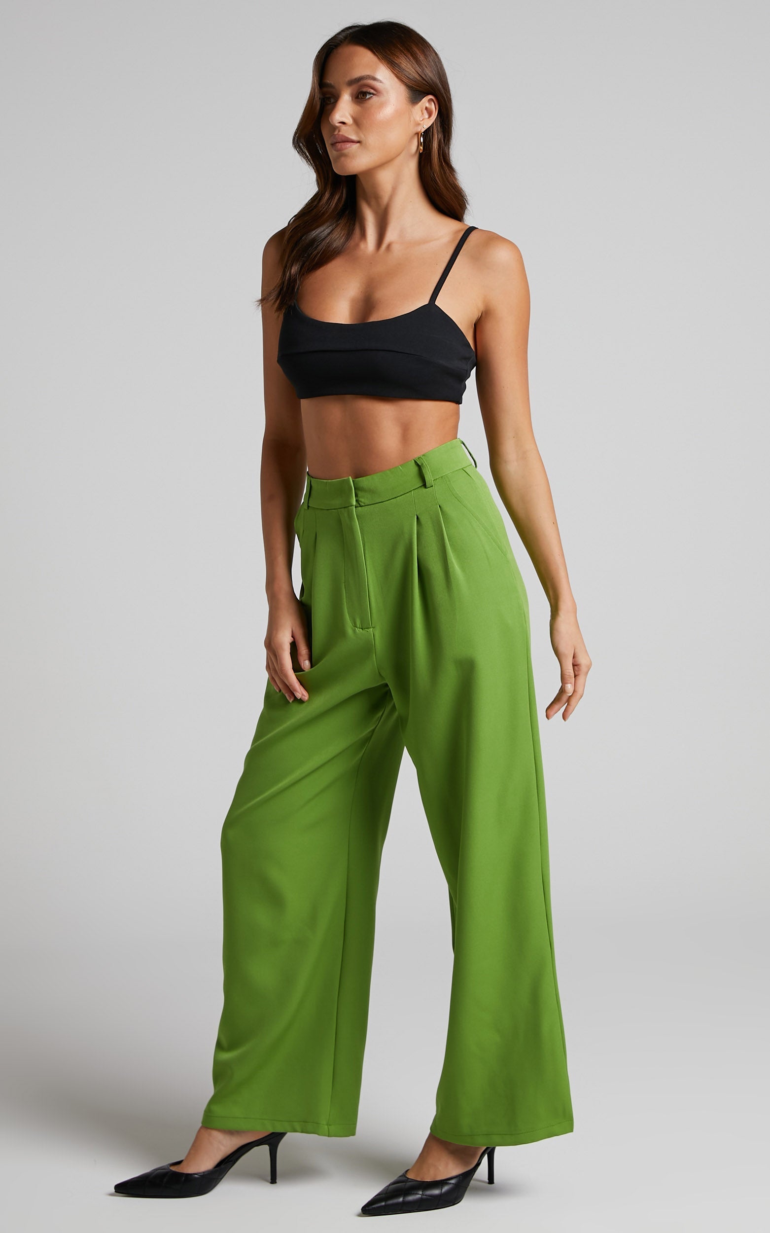 Amirah Pants - Tailored Wide Leg Pants in Green