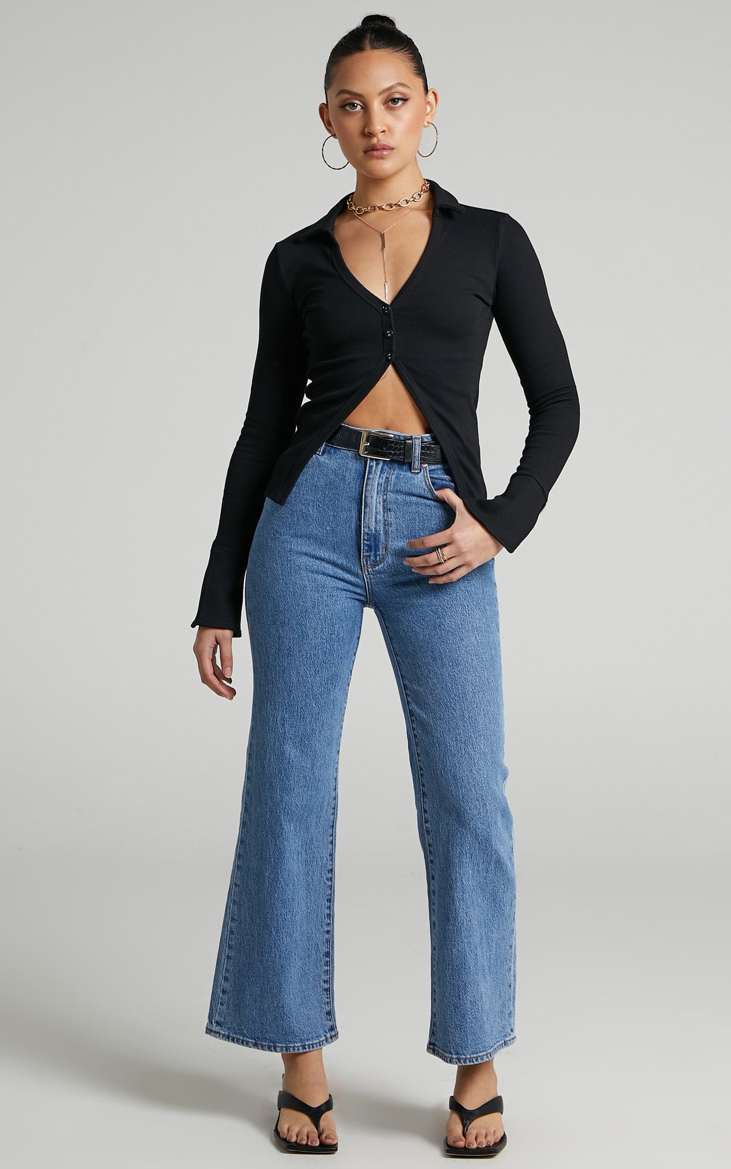 Amsu Top - Long Sleeve Button Up Top in Black