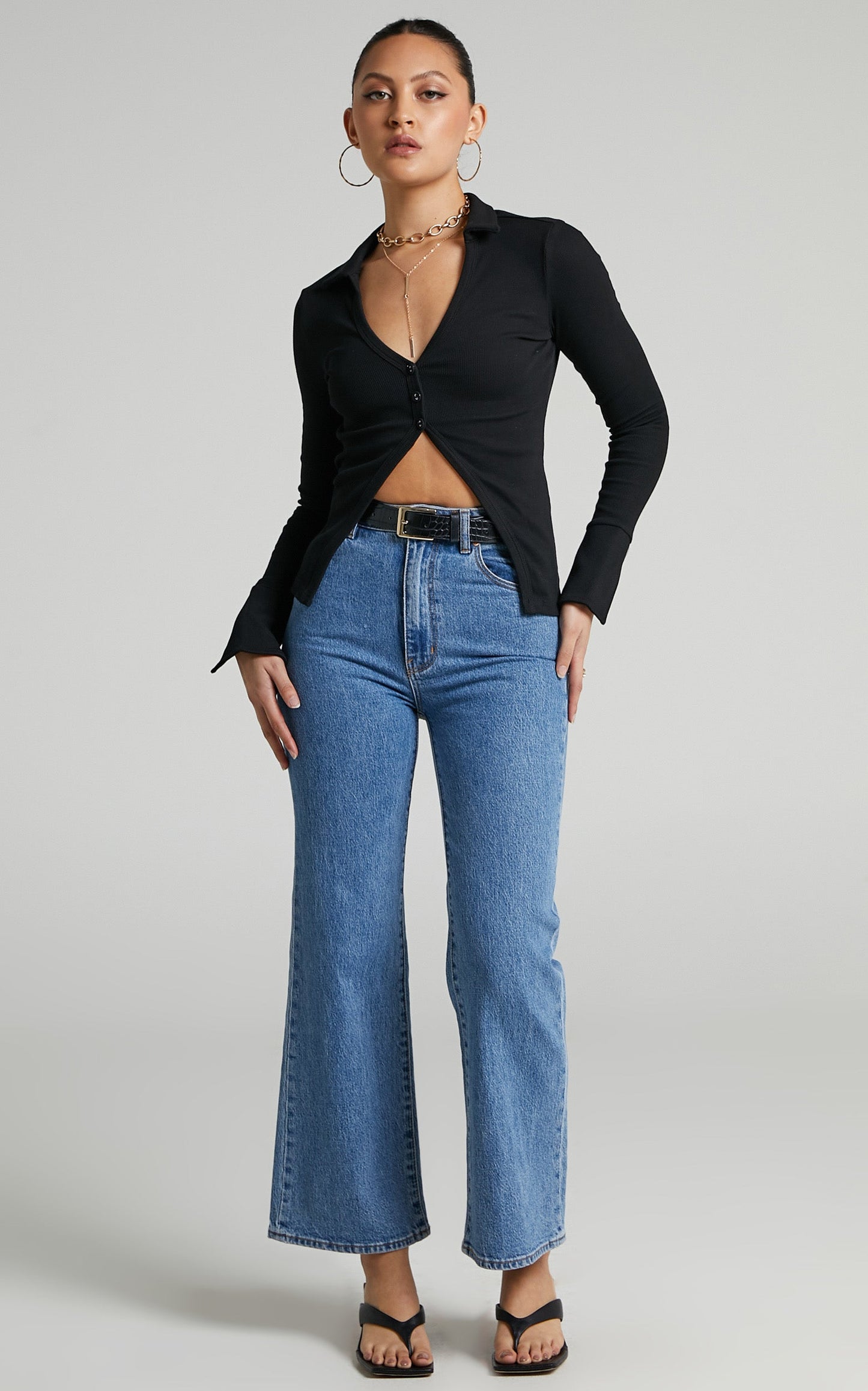 Amsu Top - Long Sleeve Button Up Top in Black