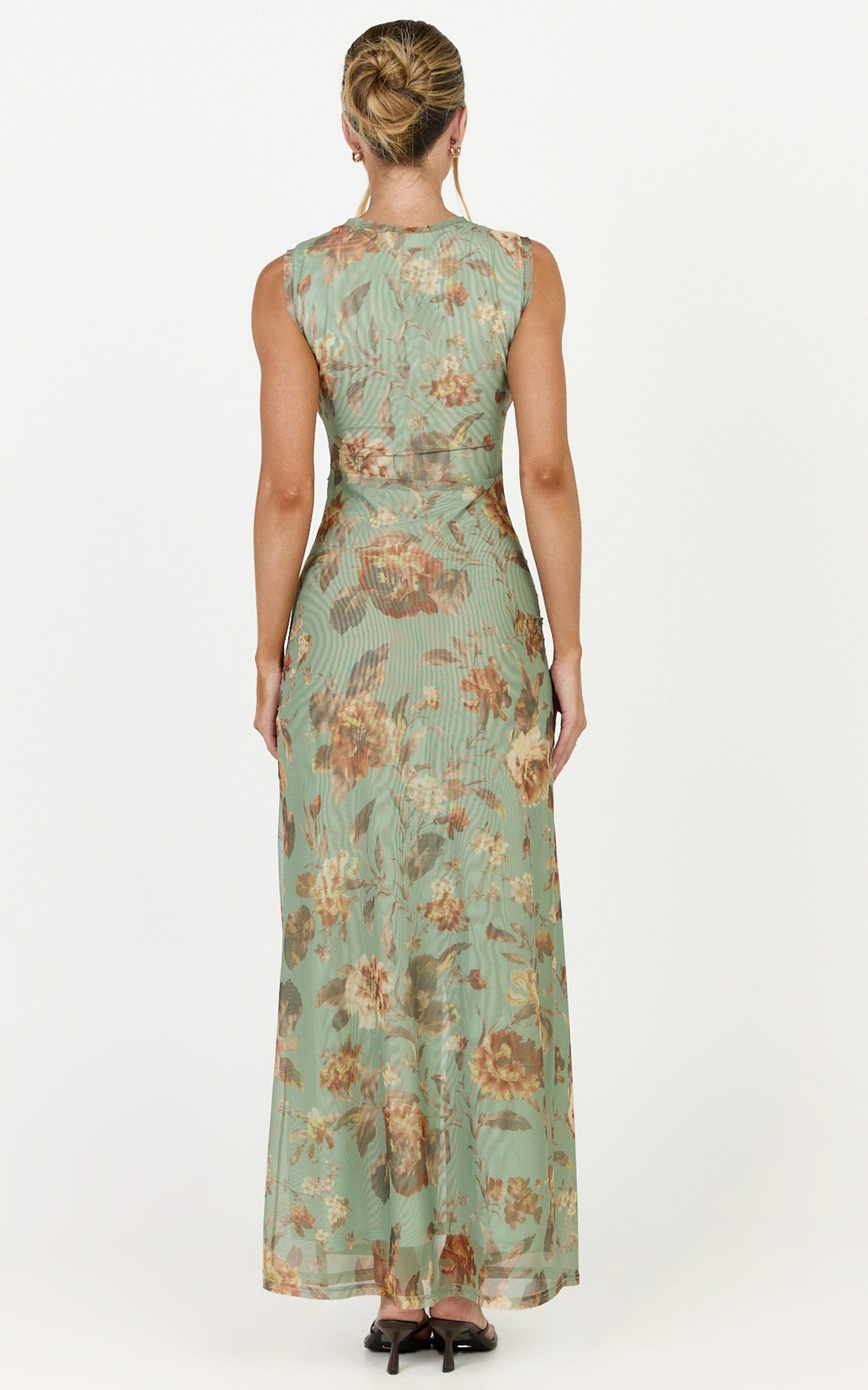 Amy Maxi Dress - Gathered Detail Front Split Sleeveless Dress in Multi