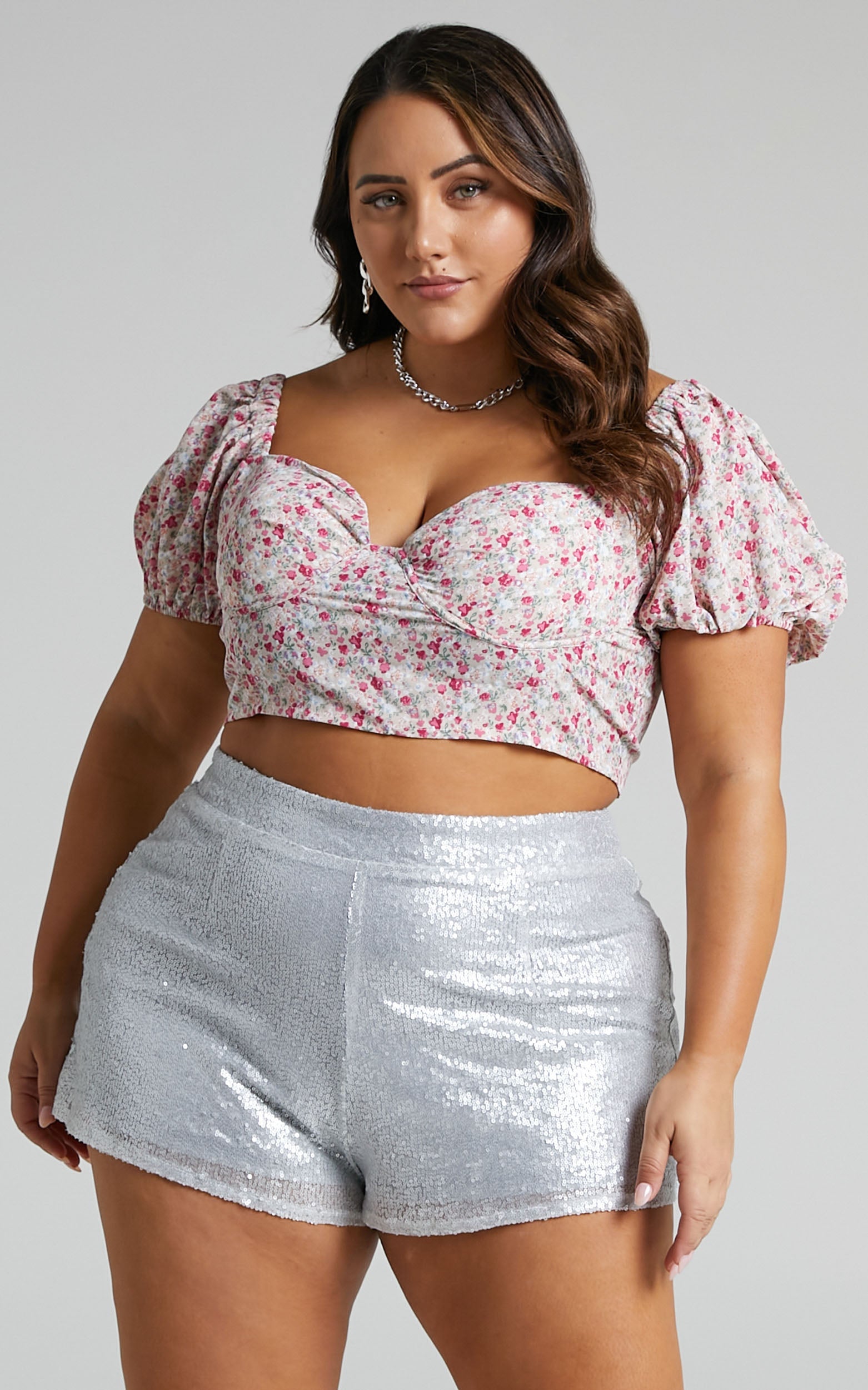 Anaisha Sequin Shorts in Silver