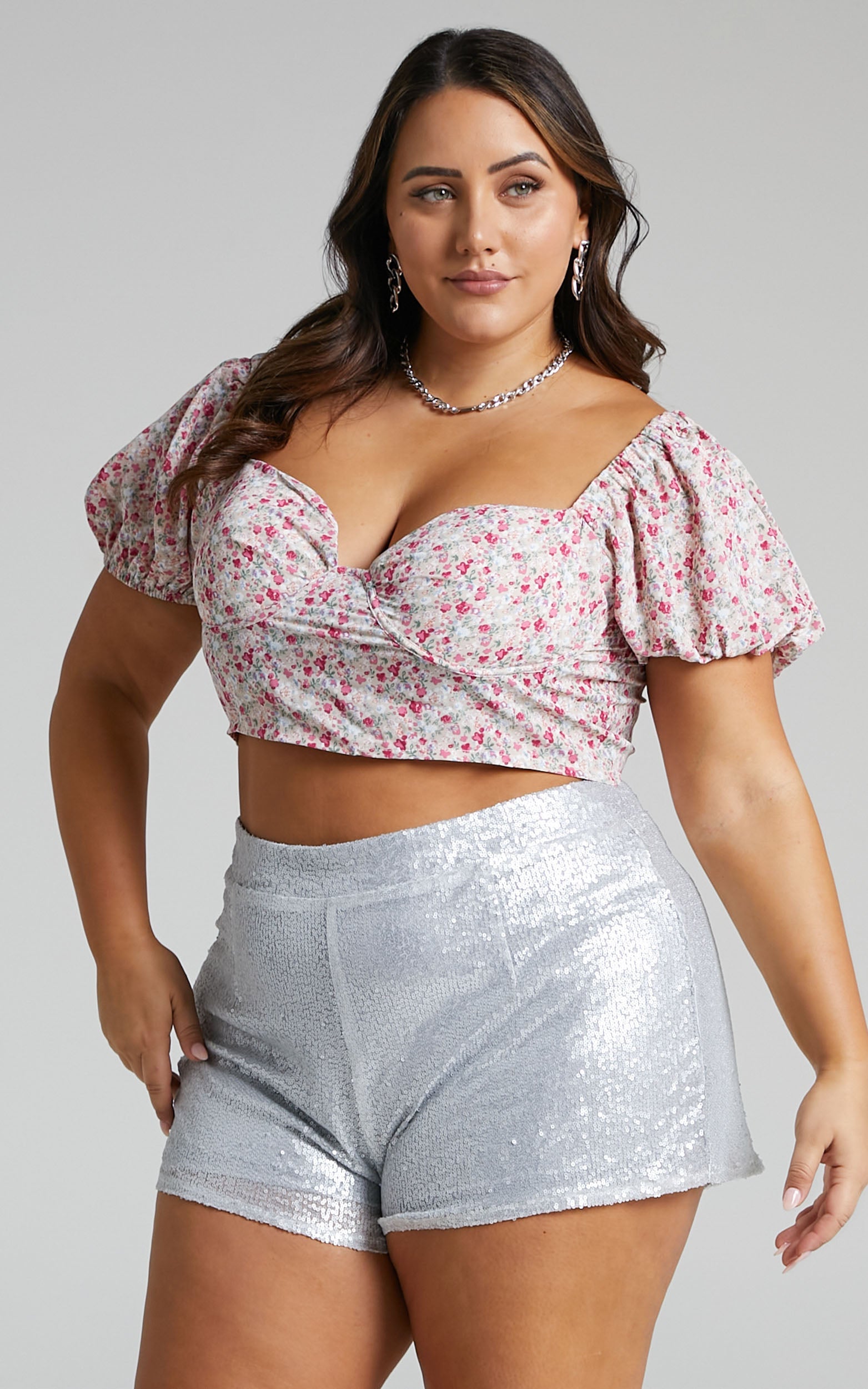 Anaisha Sequin Shorts in Silver