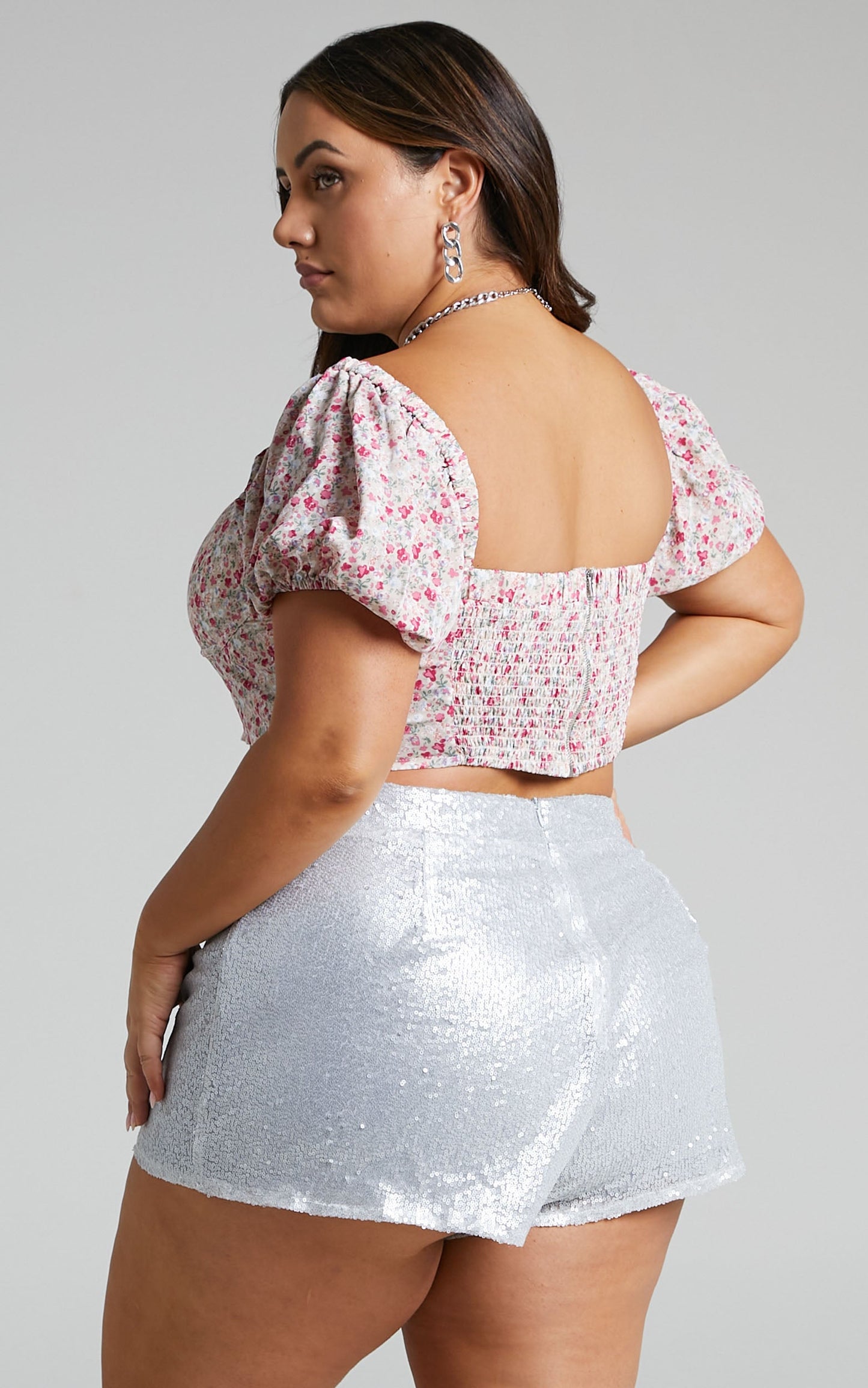 Anaisha Sequin Shorts in Silver