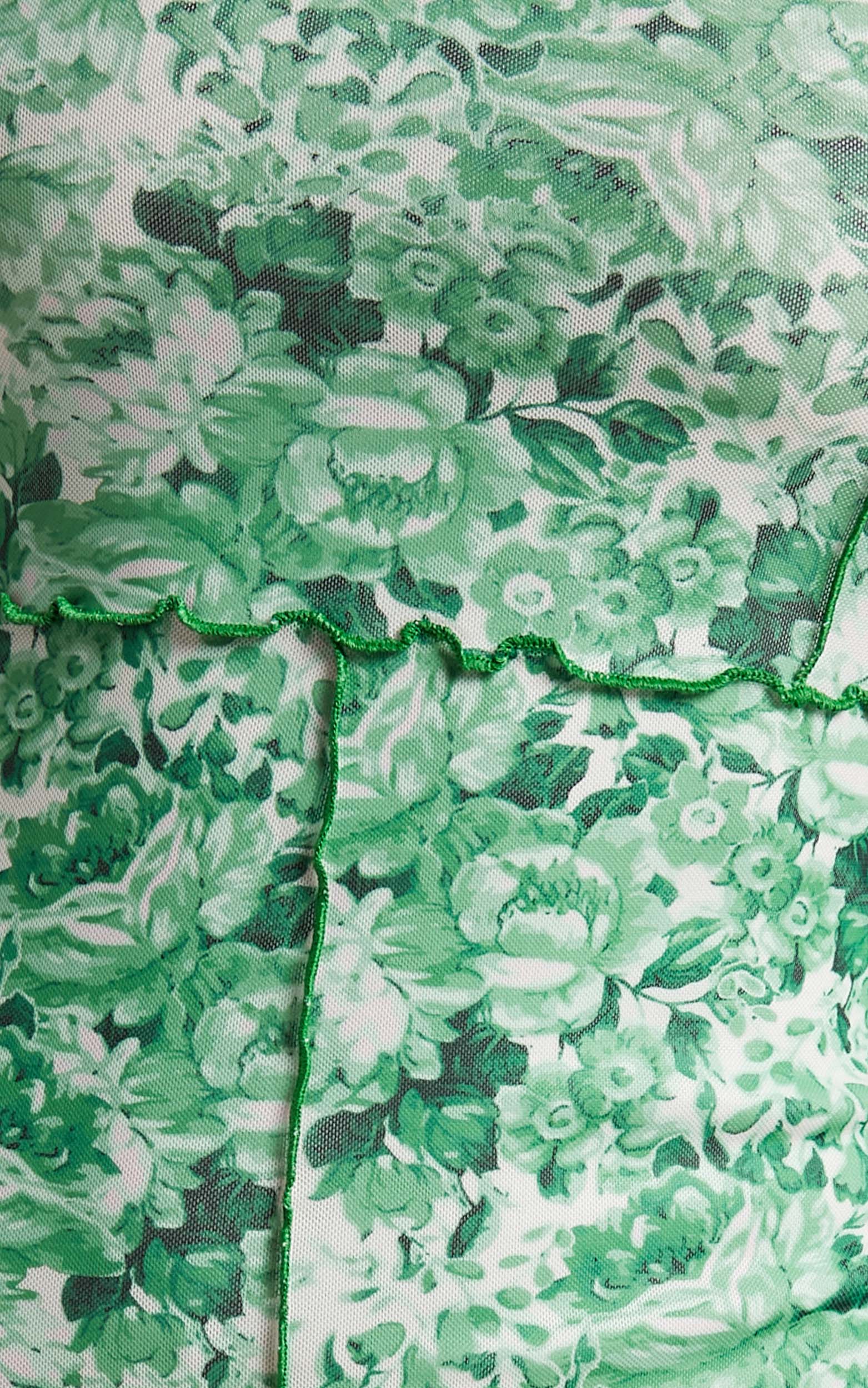 Anakin Long sleeve Mesh Mini dress in Green Furnishing Florals