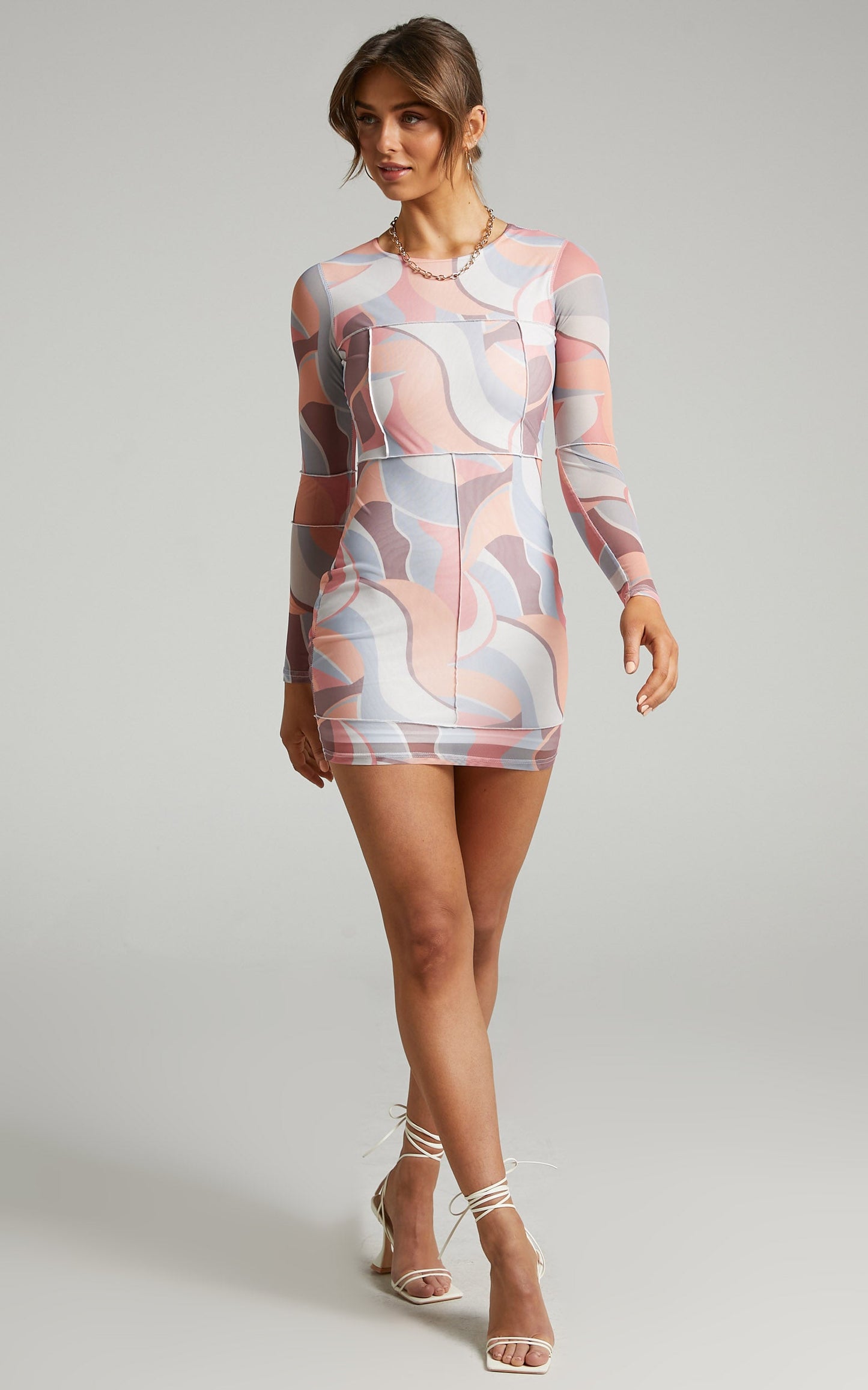 Anakin Long sleeve Mesh Mini dress in Retro Swirl